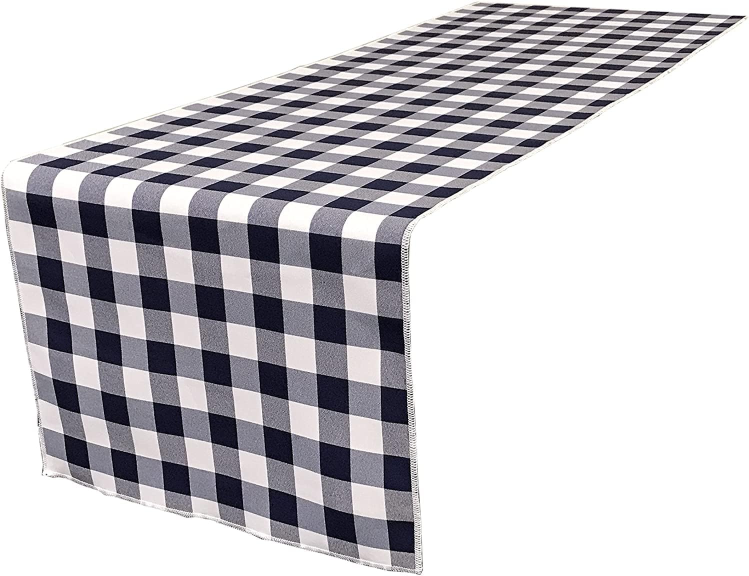 LA Linen Poly Checkered Table Runner, 14 by 108-Inch, Navy/White Checkered Gingham