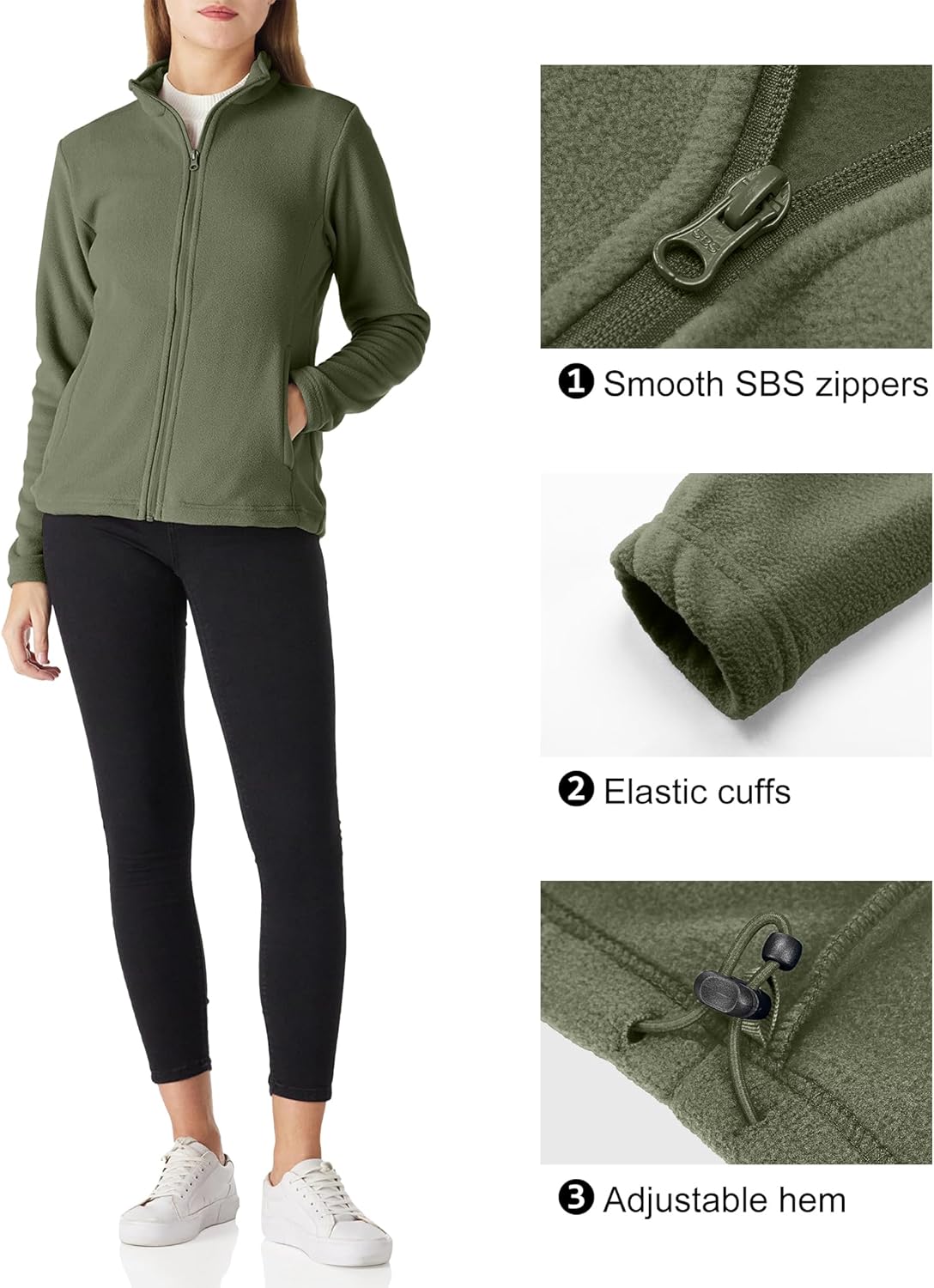 Outdoor Ventures Women's Lightweight Warm Zip Up Long-Sleeve Soft Polar Fleece Jacket for Fall Winter - Image 5