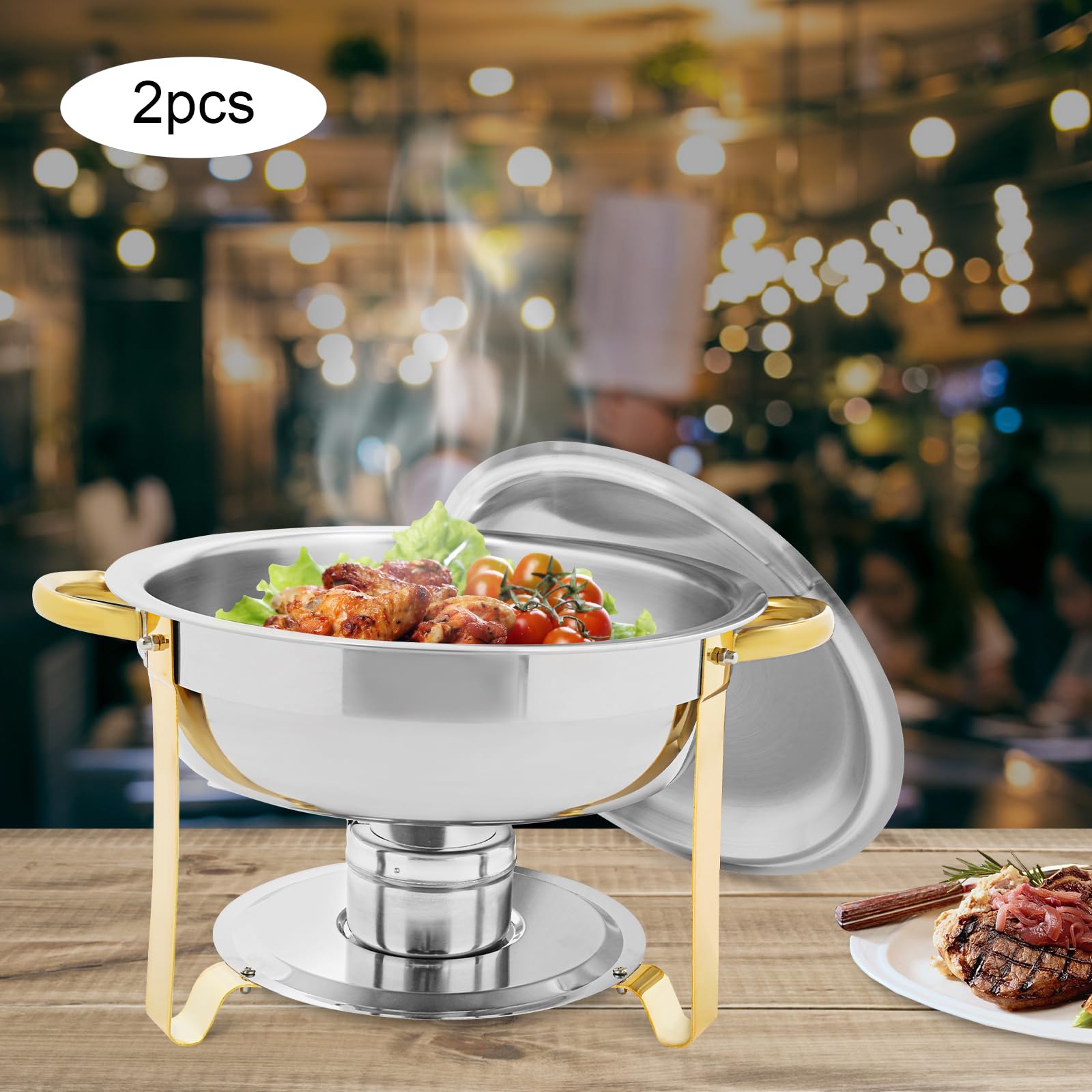 Set di 4 contenitori a buffet per chafing dish, in acciaio inox, 4 x 4,5 l, scaldamani per catering buffet e feste (2 pezzi/oro)