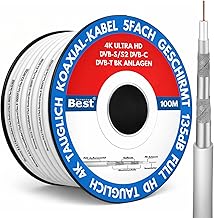 Germany B.e.s.t Coaxial Cable 100 m SAT Cable | 4K Ultra HD | Class A+ | DVB-S/S2 DVB-C DVB-T BK Systems | 5x Shielded | 135dB