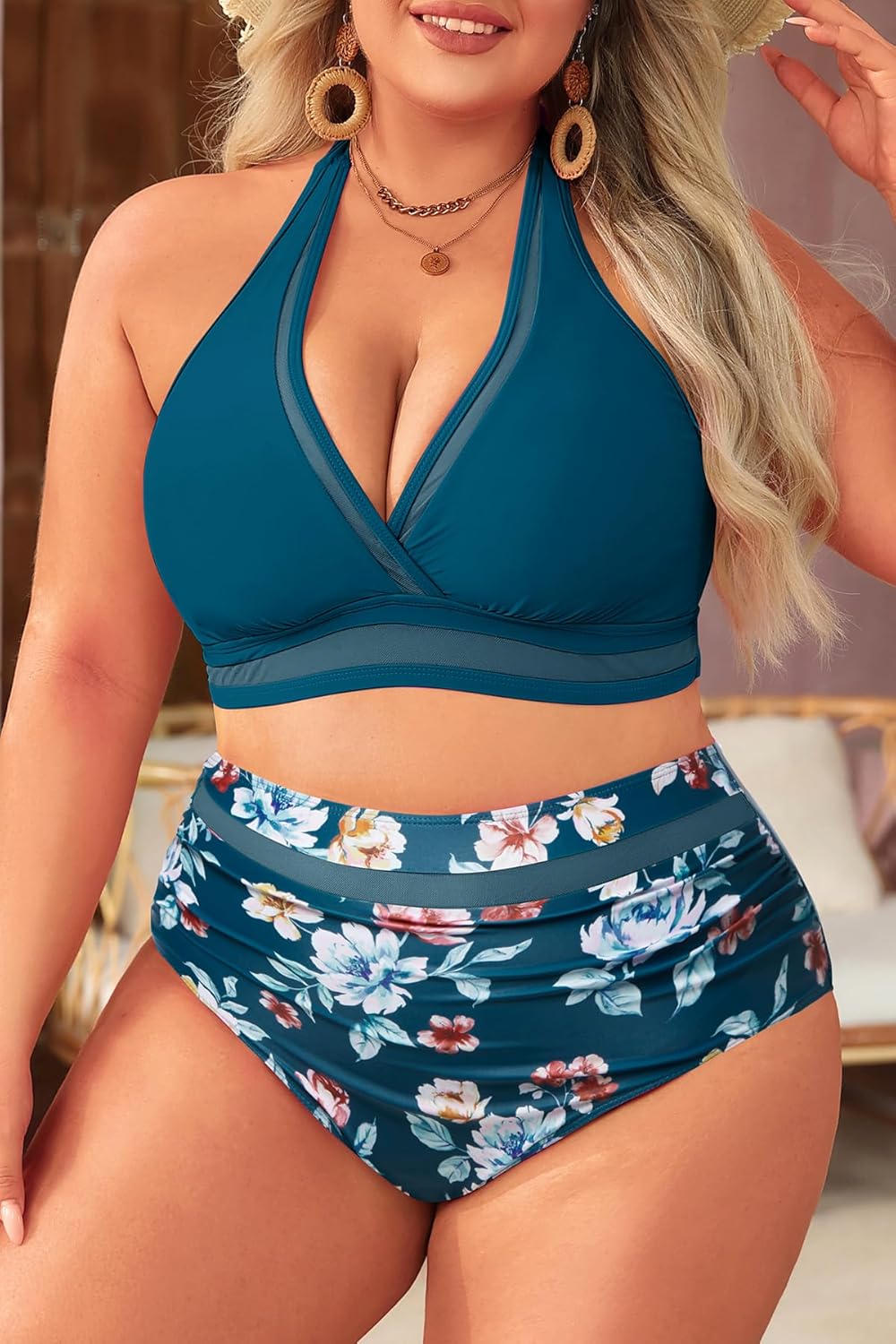 Tempt Me Women Plus Size Bikini High Waisted Swimsuits Mesh Tummy Control Two Piece Bathing Suit - Image 6