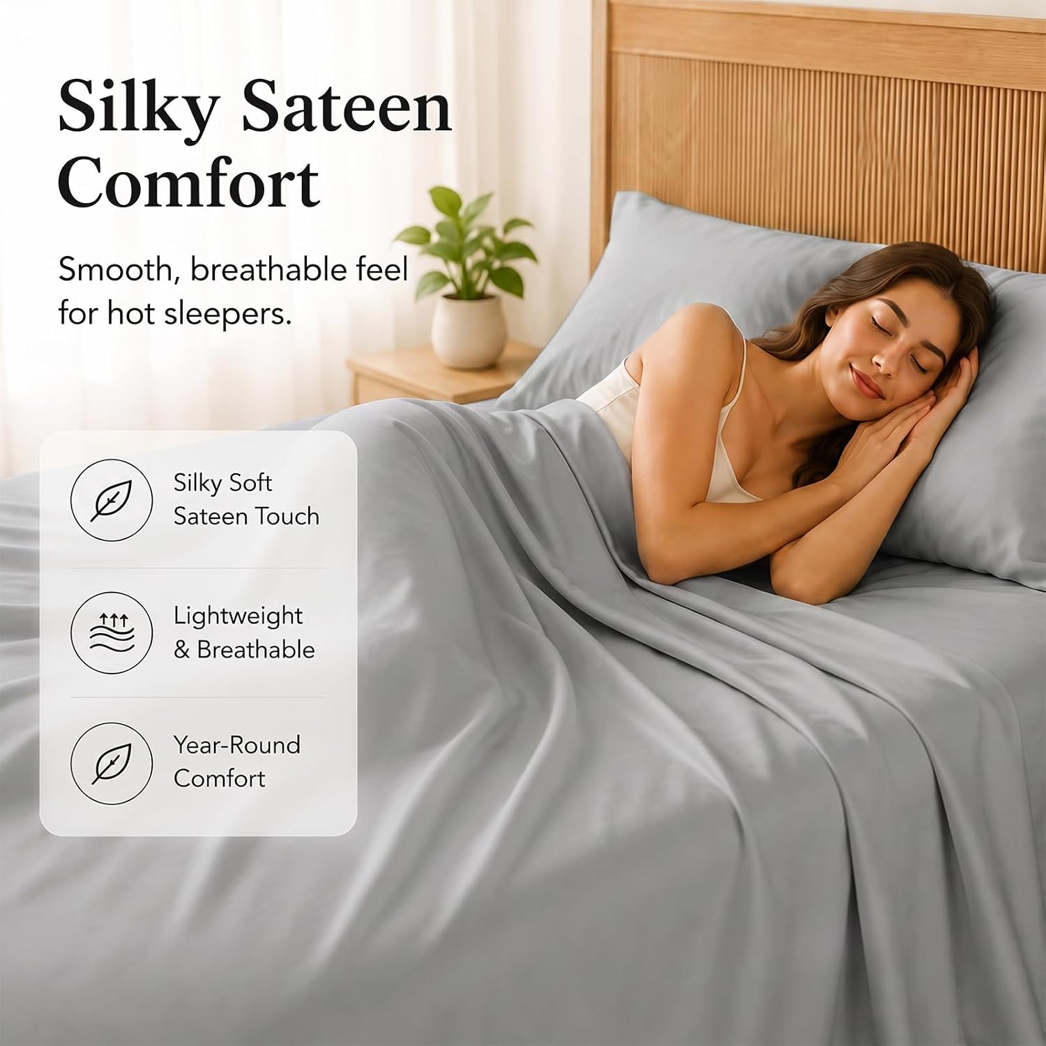 CozyLux Queen Sheet Set, 100% Rayon Derived from Bamboo, Sateen Weave image 2