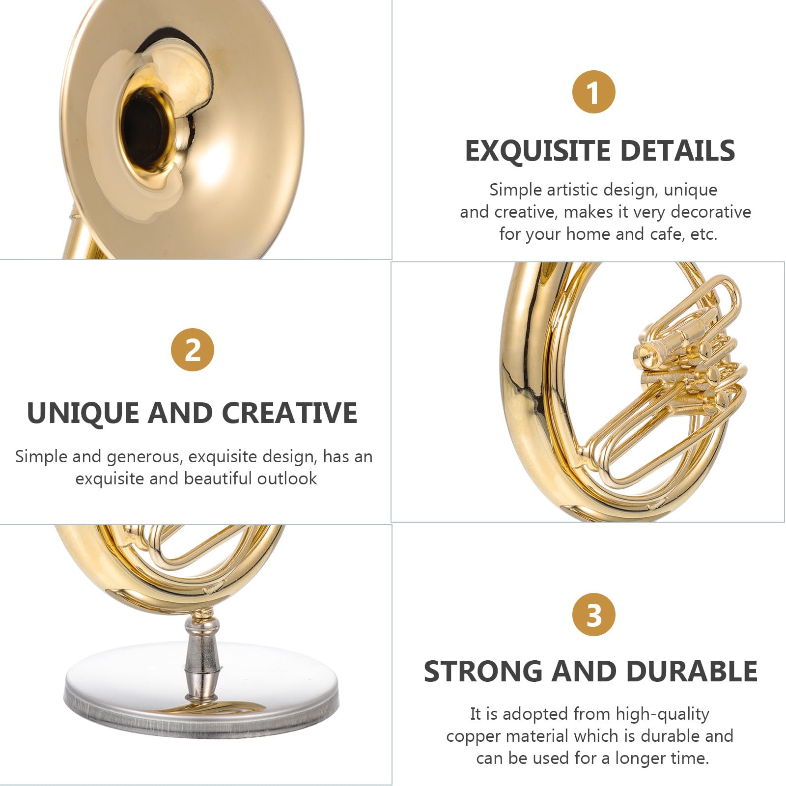 Mini Modèle Sousaphone Cuivre avec Support et Boîte Instrument de Musique de Bureau Décoration de Table et Élégante