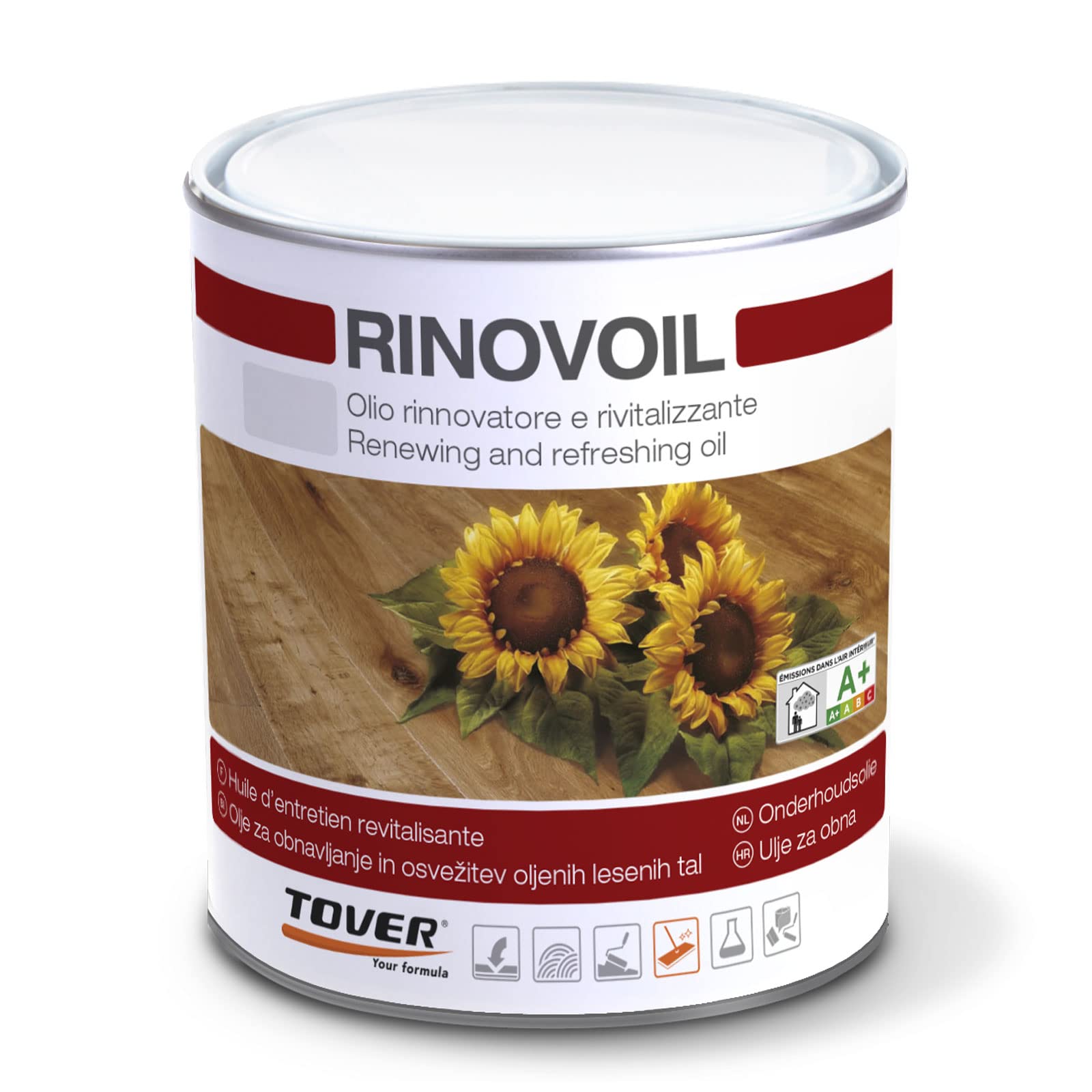 Tover, Rinovoil, Olio Protettivo e Rigenerante Pronto all'Uso, A Base di Oli e Cere Naturali, Per Pavimenti in Legno e Superfici Oliate, Formato da 1L
