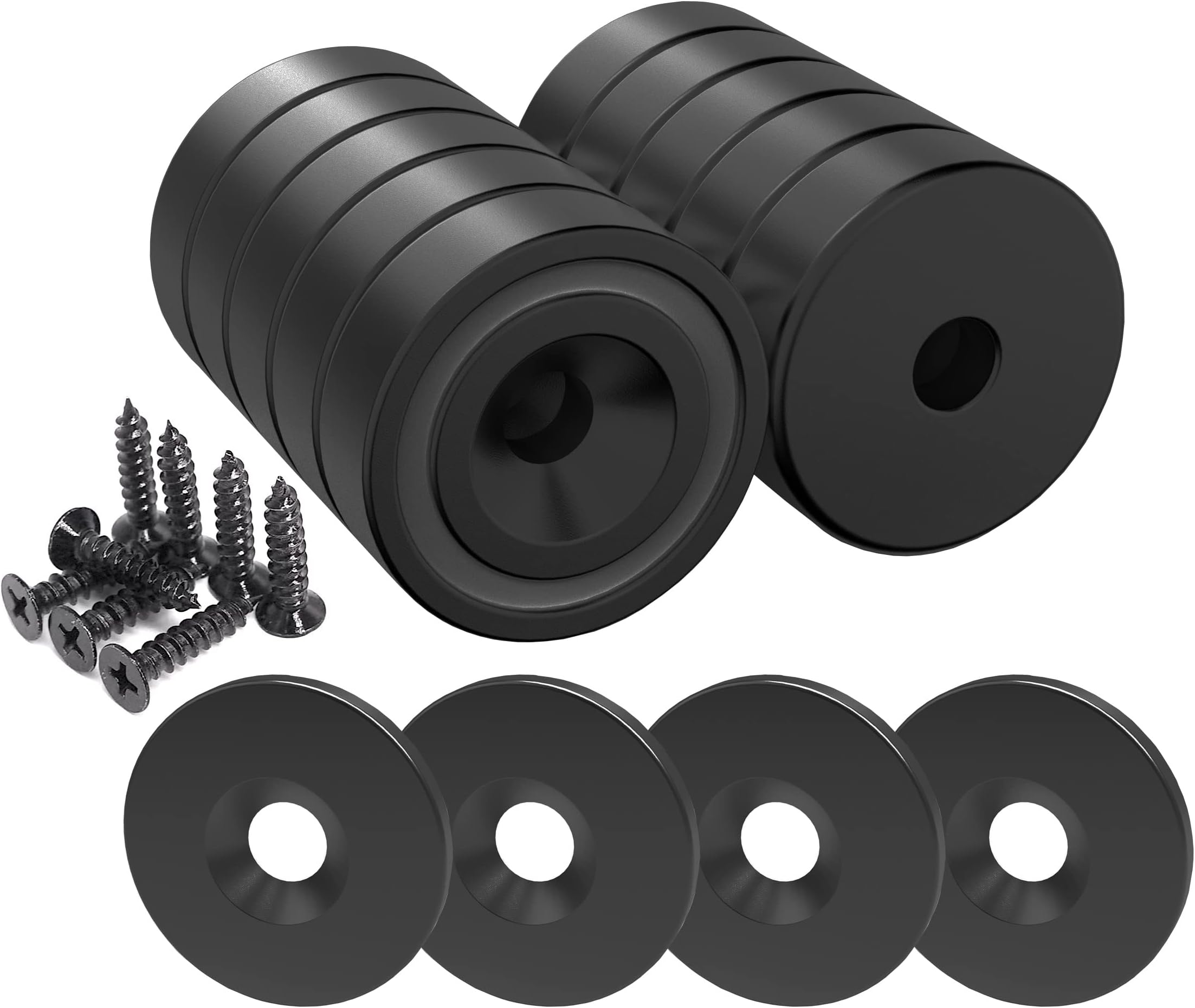 Magnetpro 12 Pieces Magnet 25 LB Force 20 x 7 mm with Countersunk Hole and Steel Capsule, Black Pot Magnets with Screws and 12 Steel Counterparts