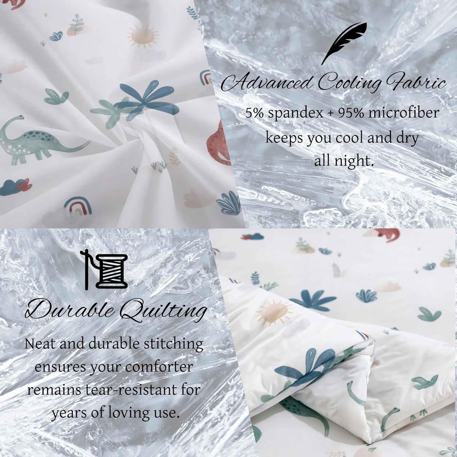 SDY 3PCS Full Silky Comforter Set Dino,Cozy Dinosaur Comforter Set for Boys Girls and Kids with 1 Comforter+ 2 Pillowcases