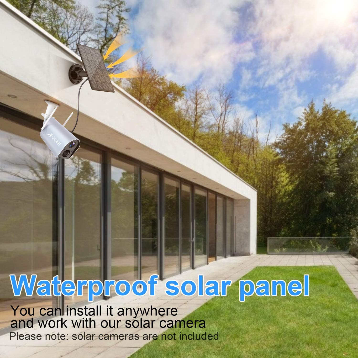 A-ZONE Solar Panel Compatible with Outdoor Solar Powered Wireless Camera Powering Your Solar Battery Camera Continuously, Black