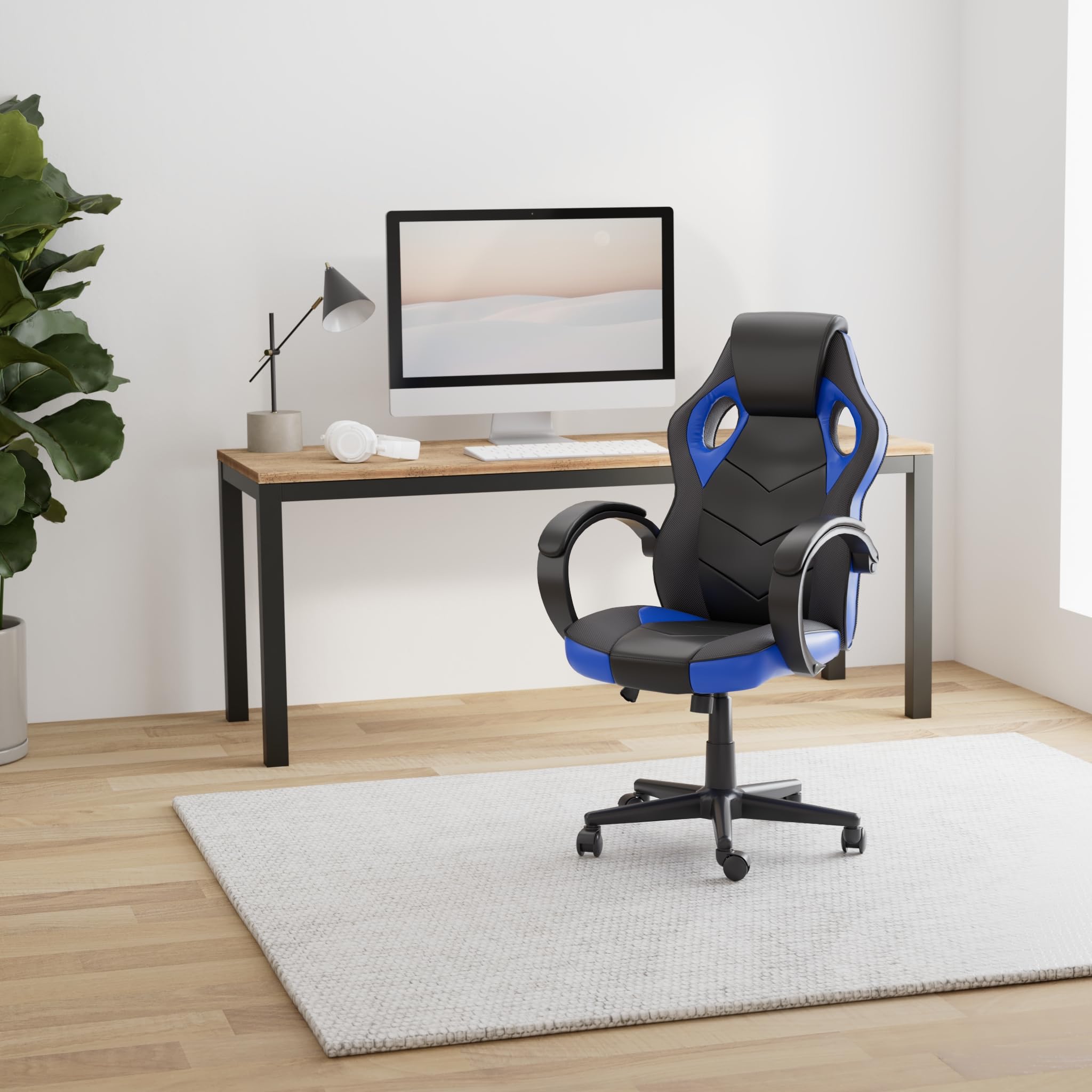 BAKAJI Sedia Gaming Poltrona da Ufficio Direzionale Ruote Girevole Sportiva Racer Direzionale Office Racing Presidenziale Casa Studio Sedia Da Scrivania Uffici Altezza Regolabile (Blu)