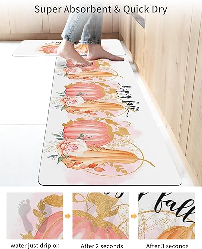 Miniatura 4 de Orange Pink Pumpkin Bath Mat for Tub,Non Slip Bathroom Floor Runner Rug Quick Dry & Absorbent Diatomaceous Earth Shower Sink Kitchen Washable
