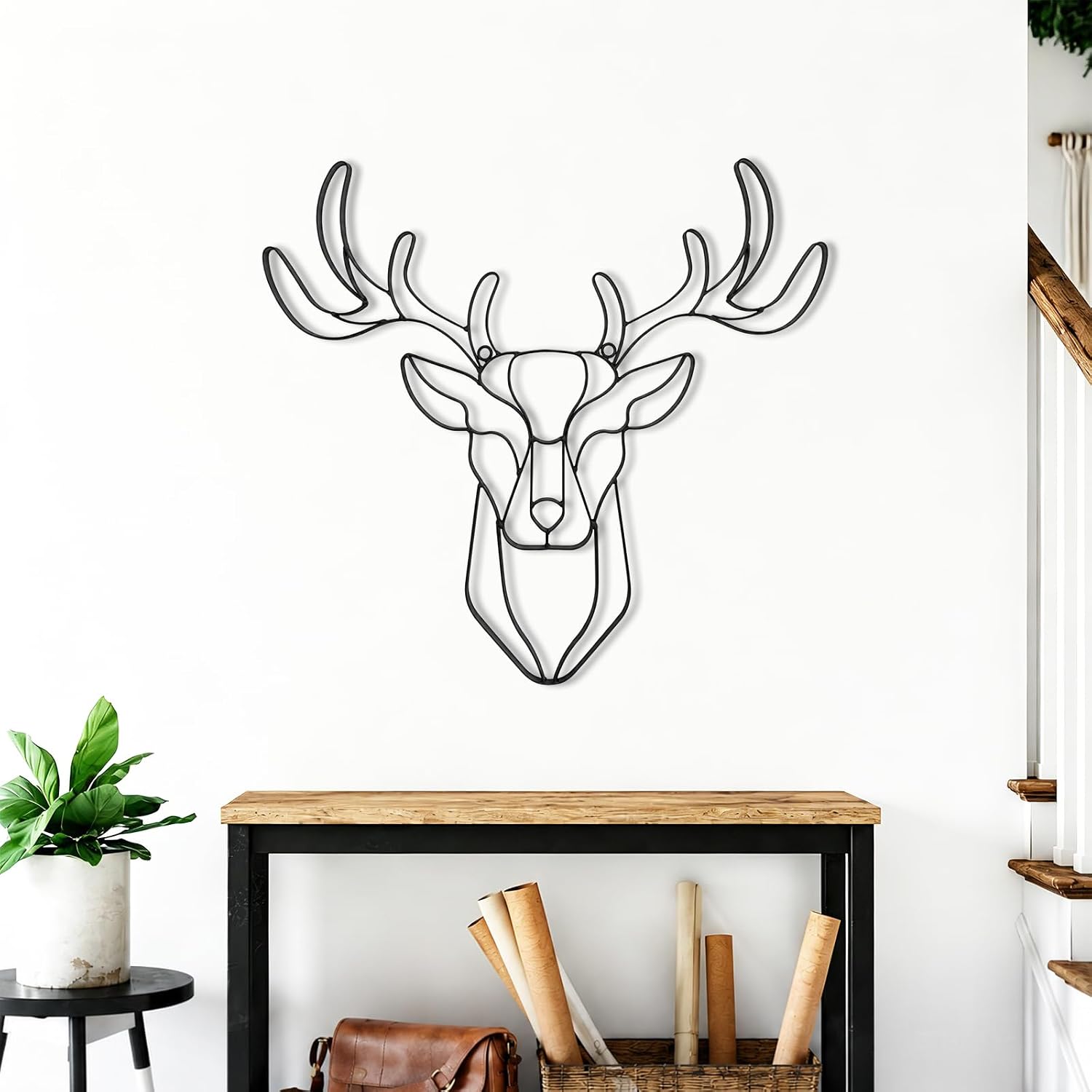 Minimalist Deer Head Metal Wall Art, Black Iron Line Wall Decor for Living Room, Bedroom, Entryway, Man Cave, Cabin & Hunting Lodge, Modern Rustic Wall Hanging Sculpture, Father’s Day Gift for Dad, 24" x 21.5" image 5