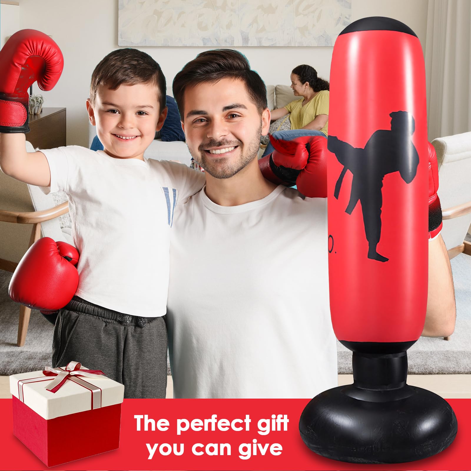 Sacco da boxe per bambini, gonfiabile, 160 cm, con pompa ad aria e guanti da boxe, per kickboxing, attrezzatura da allenamento, regalo