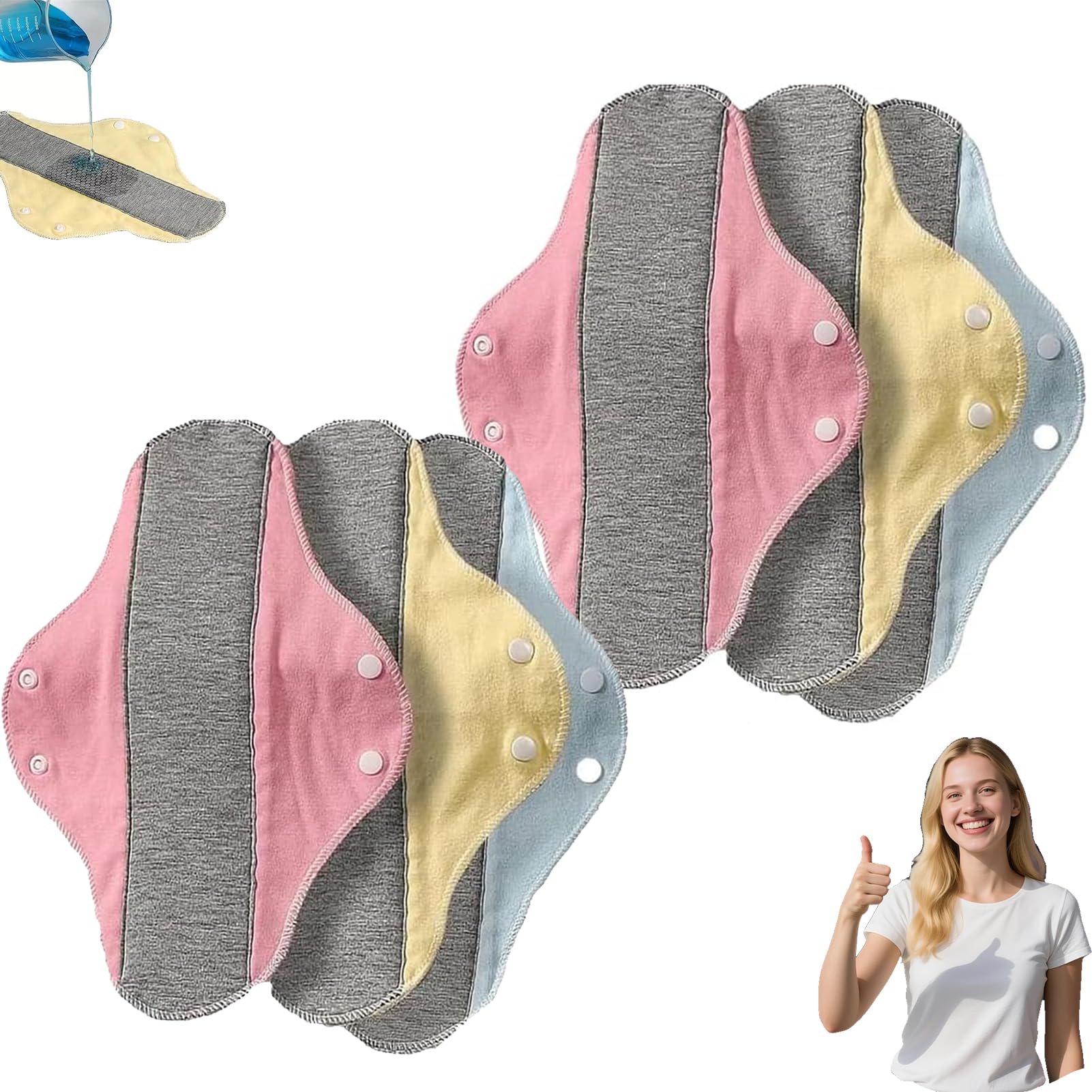 Reusable Leak-Proof & Waterproof Washable Incontinence Pads, Reusable Graphene Menstrual Pads, Pure Cotton, for Elderly Care & Mobility Support, Feel Secure, Dry, and Comfortable (6PCS)