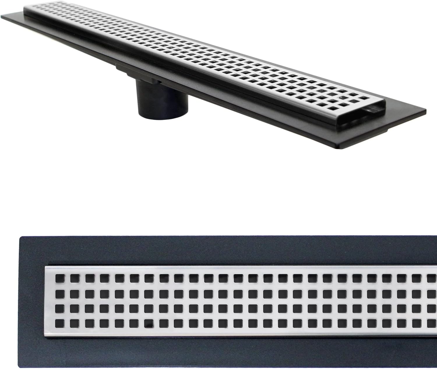 24 Inch Stainless Steel Linear Drain Square Style Linear Grate with 26 Inch Linear