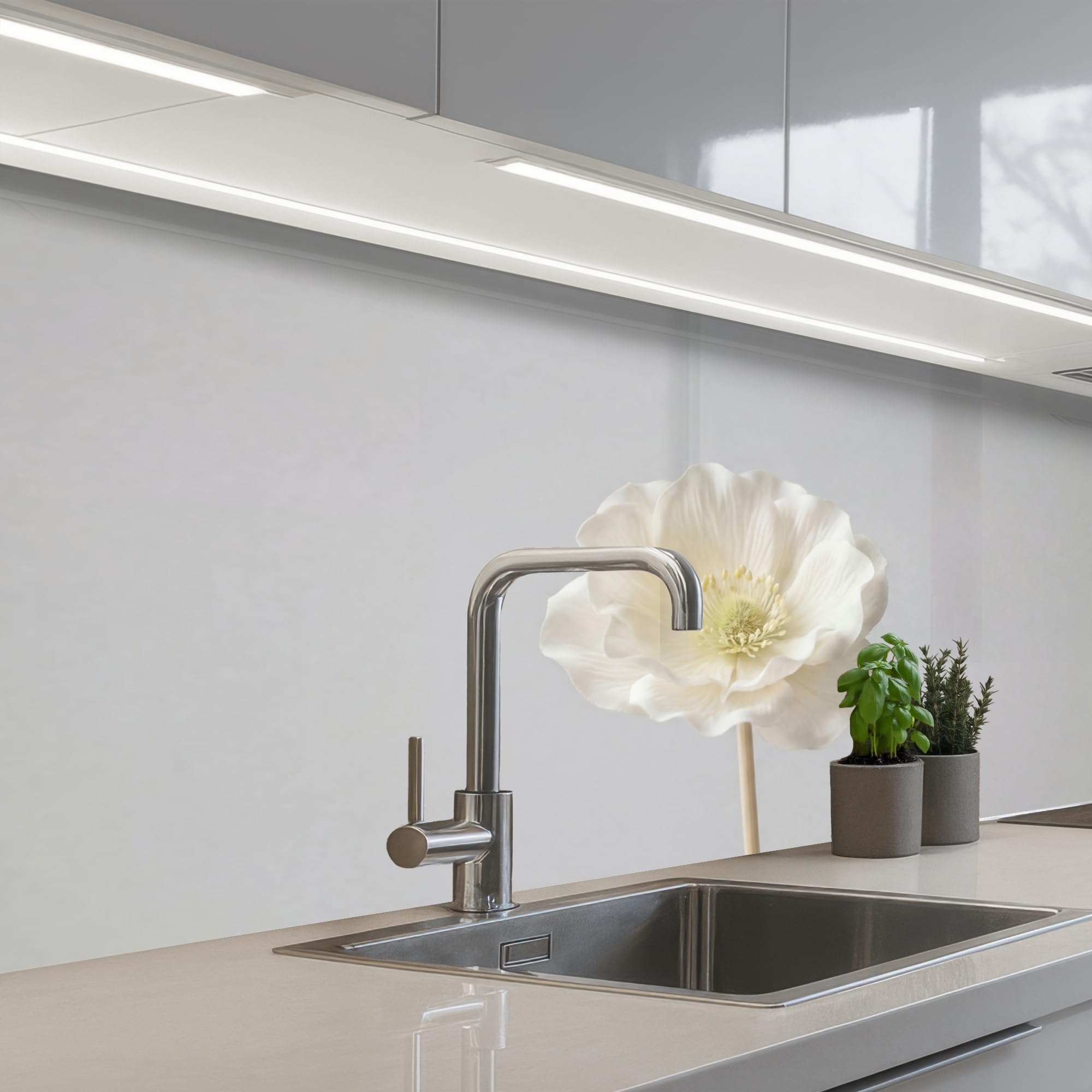 KitchenYeah© Antisalpicaduras Cocina 80x150 cm Adhesivo Salpicadero Protector Pared Salpicaduras Revestimiento Flor - Minimalista -Blanco