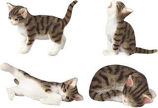 ICE Armor 3" H differne Poses Miniature tan Tabby Cats Figurine 4 PCS Office Desk/Home/Living Room/Table Decor, Perfect House Warming Gifts for New Home