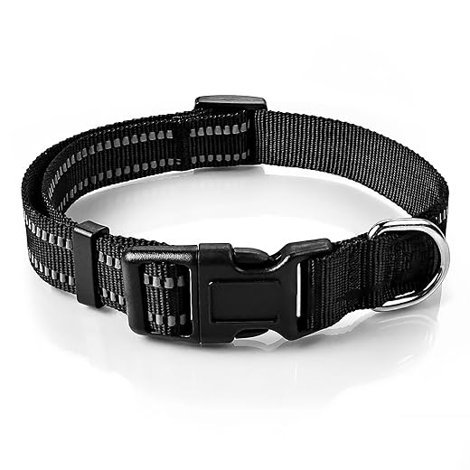 Adjustable Reflective Nylon Dog Collar with Quick Release Buckle and A Separate Loop for Small Medium Large Dogs(Blak M)
