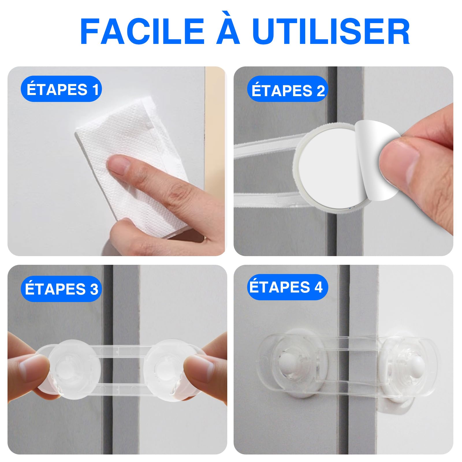 10 pièces Verrouillage Sécurité Enfants – Sangle Réglable (11 cm) avec Adhésif 3M, Sans Perçage, Sans Outil, Pour Réfrigérateur & Lave-Linge – Protection Bébé Autoadhésive