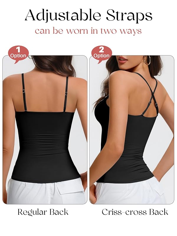 Avidlove Women Padded Tank Top Built in Bra Adjustable Spaghetti Straps Double Lined Basic Cami Shirt Black by Avidlove - Image 4