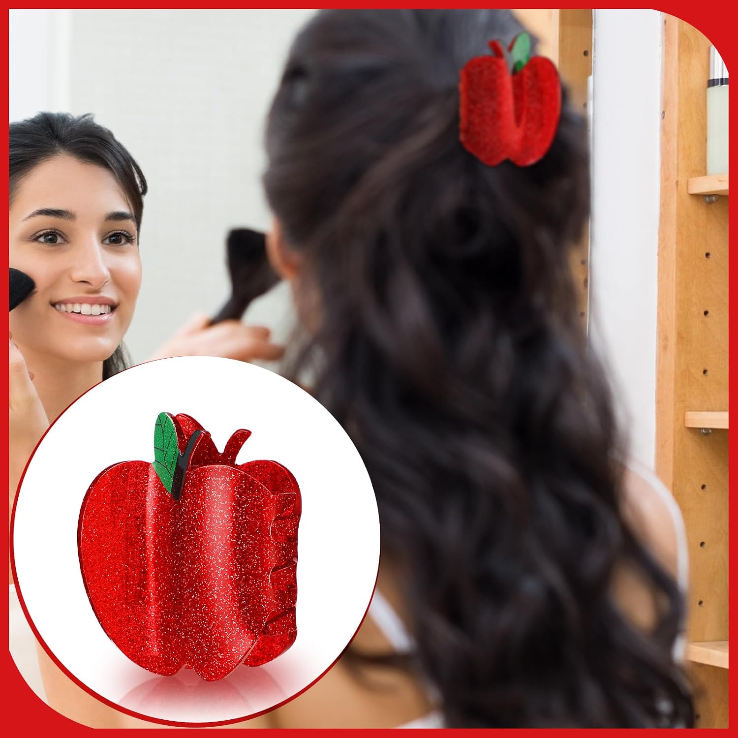 6 Pcs Red Apple Hair Clips Teacher Appreciation Gifts with Thank You Cards Cute Teacher Hair Claw Clips Barrettes for Thick and Thin Accessories
