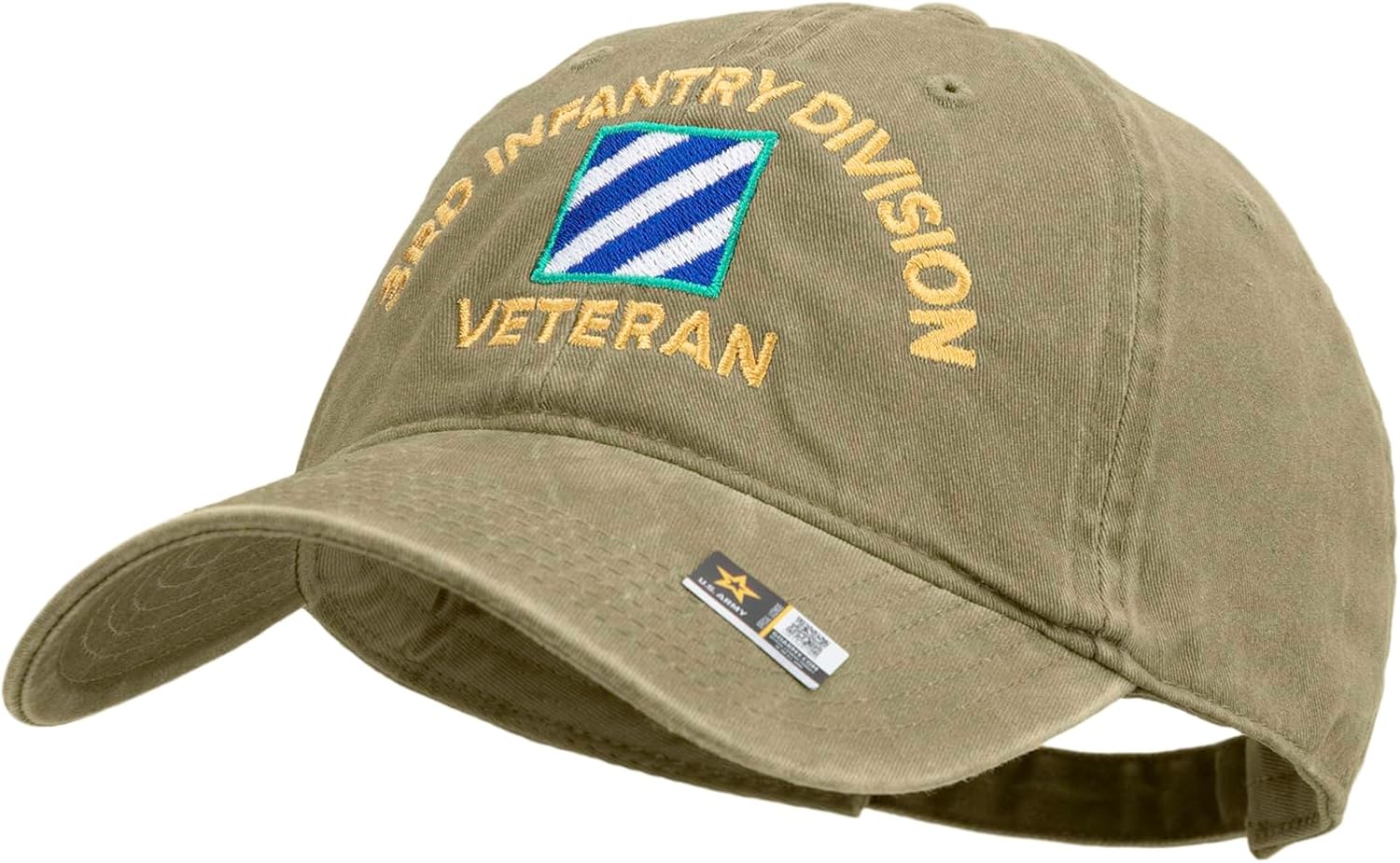 U.S. Army 3rd Infantry Division Embroidered Washed Solid Pigment Dyed Cotton Twill Brass Buckle Cap