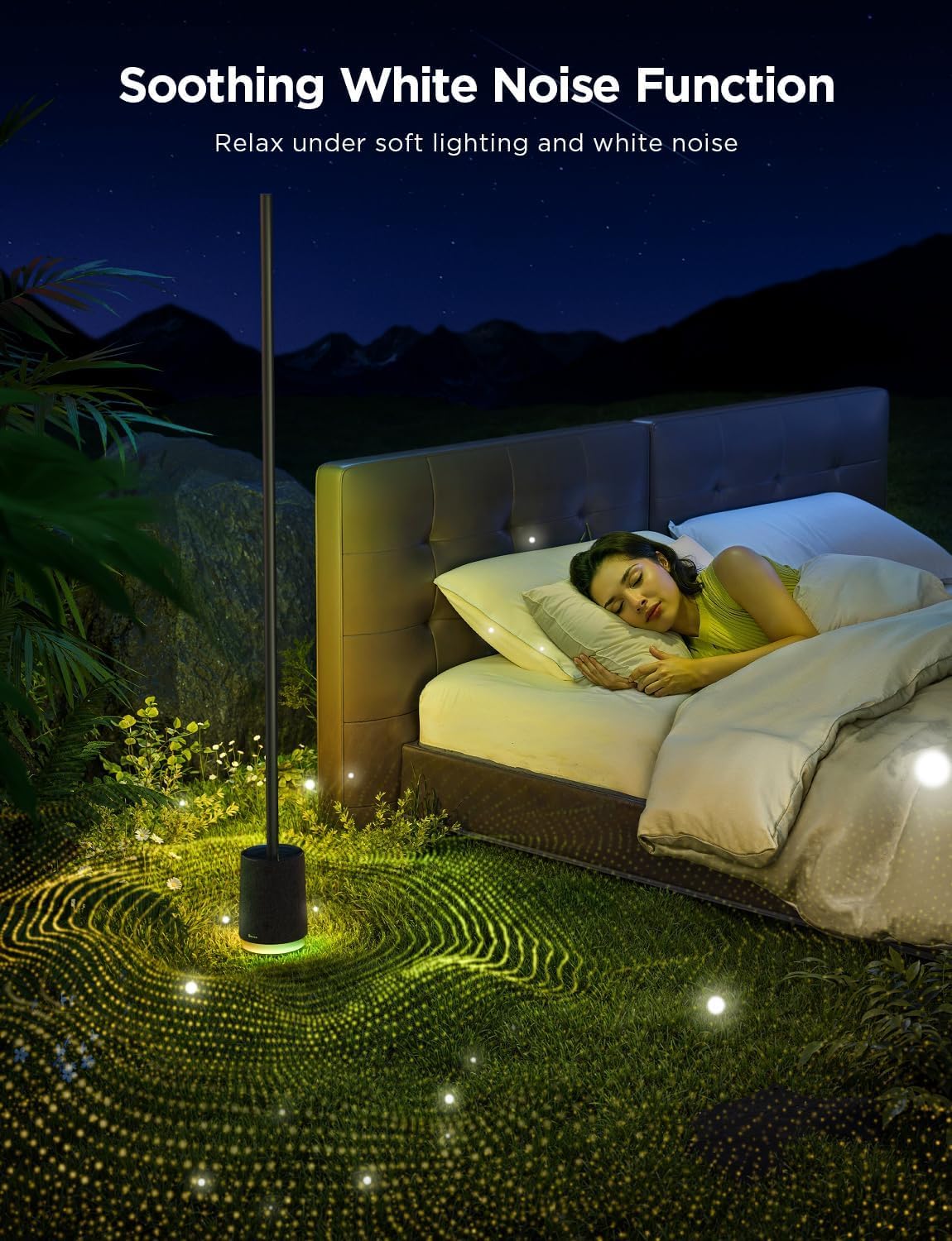 Govee Stehlampe LED Pro, 2100LM RGBIC Lampe Funktioniert mit Alexa, Schwarz | 2200-6500K, Bluetooth Lautsprecher, Weißes Rauschen, 16 Millionen Farben, 81 Szenenmodi, Musikmodi, Dimmbar für Wohnzimmer