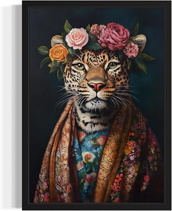 Leopard Flower Head UnFramed Wall Art Print Poster, Kimono Bathroom Dressing Room Decor Posters Prints for Restroom Home Picture Painting Artwork Gallery 7 Leopard, 10"L x 8"W, Unframed