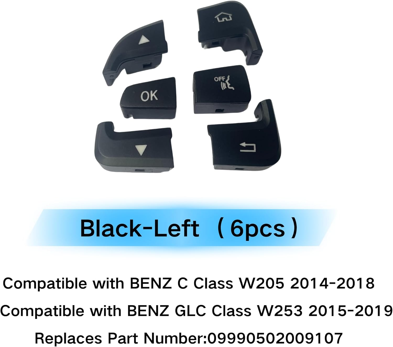Car Steering Wheel Button Cover Replacement for Mercedes Benz C Class 2014-2018 GLC Class 2015-2019 W205 W253 C180 C200 C300 GLC260 GLC300 Voice Audio Control (Black, Left Side)