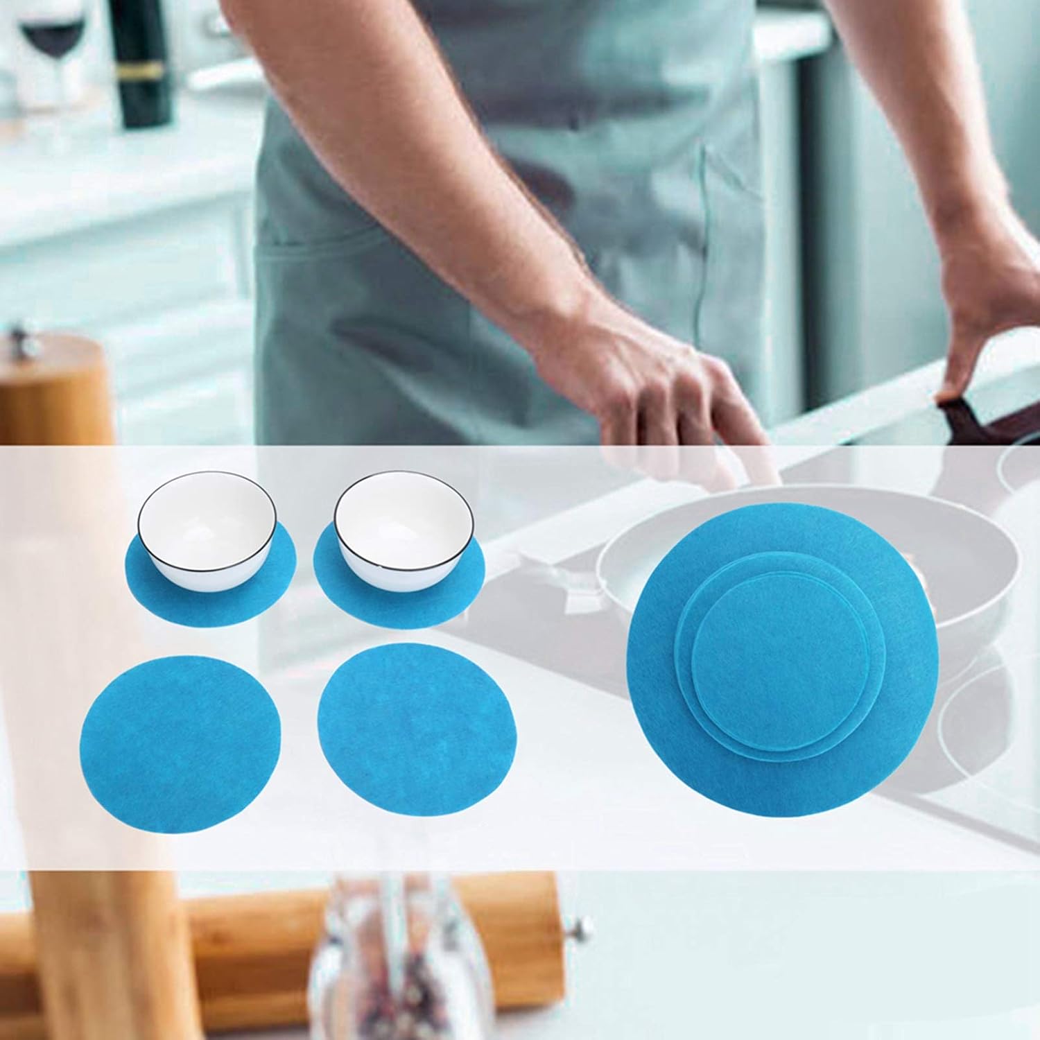 48PCS Plate Protectors for Stacking, Felt Plate Dividers China Storage Dividers Protectors Dish Protectors Pads Round Plate Separators Pads for Packing Stacking Cookware, 9.8in, 5.9in and 4.5in