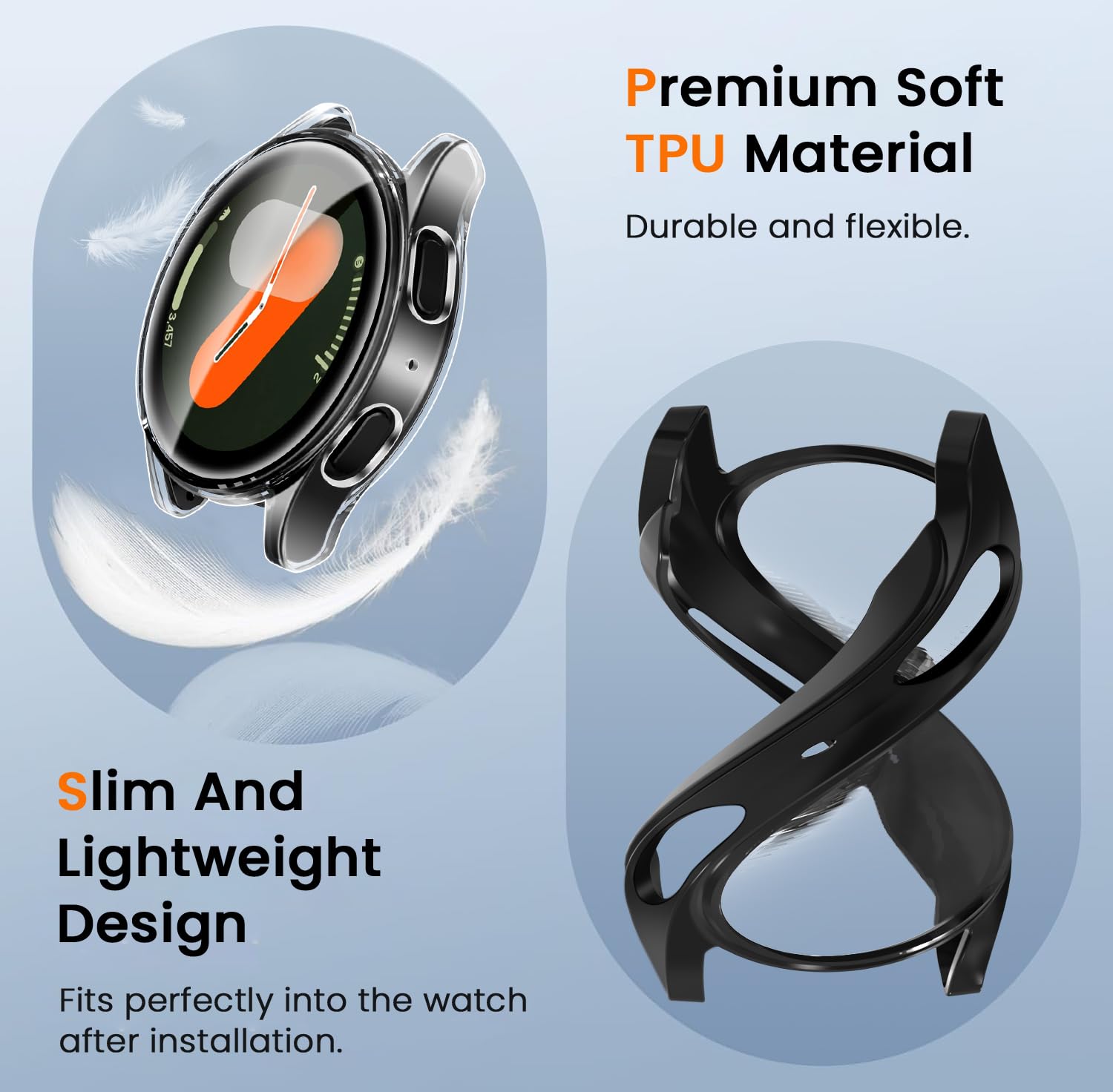 ivoler 3 sztuki etui z osłoną ekranu do Samsung Galaxy Watch 7 44 mm, pełne etui ochronne z miękkiego TPU cienkie, odporne na wstrząsy etui odporne na zarysowania (2 przezroczyste 1 czarne)