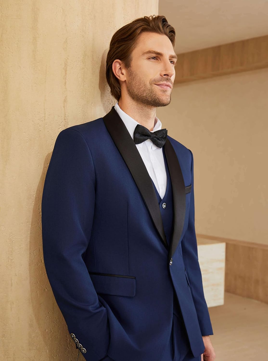 WULFUL Men's 3 Piece Suits Slim Fit Tuxedo Suit Set One Button Shawl Lapel Blazer Jacket Vest Pants Set for Prom, Business - Image 9