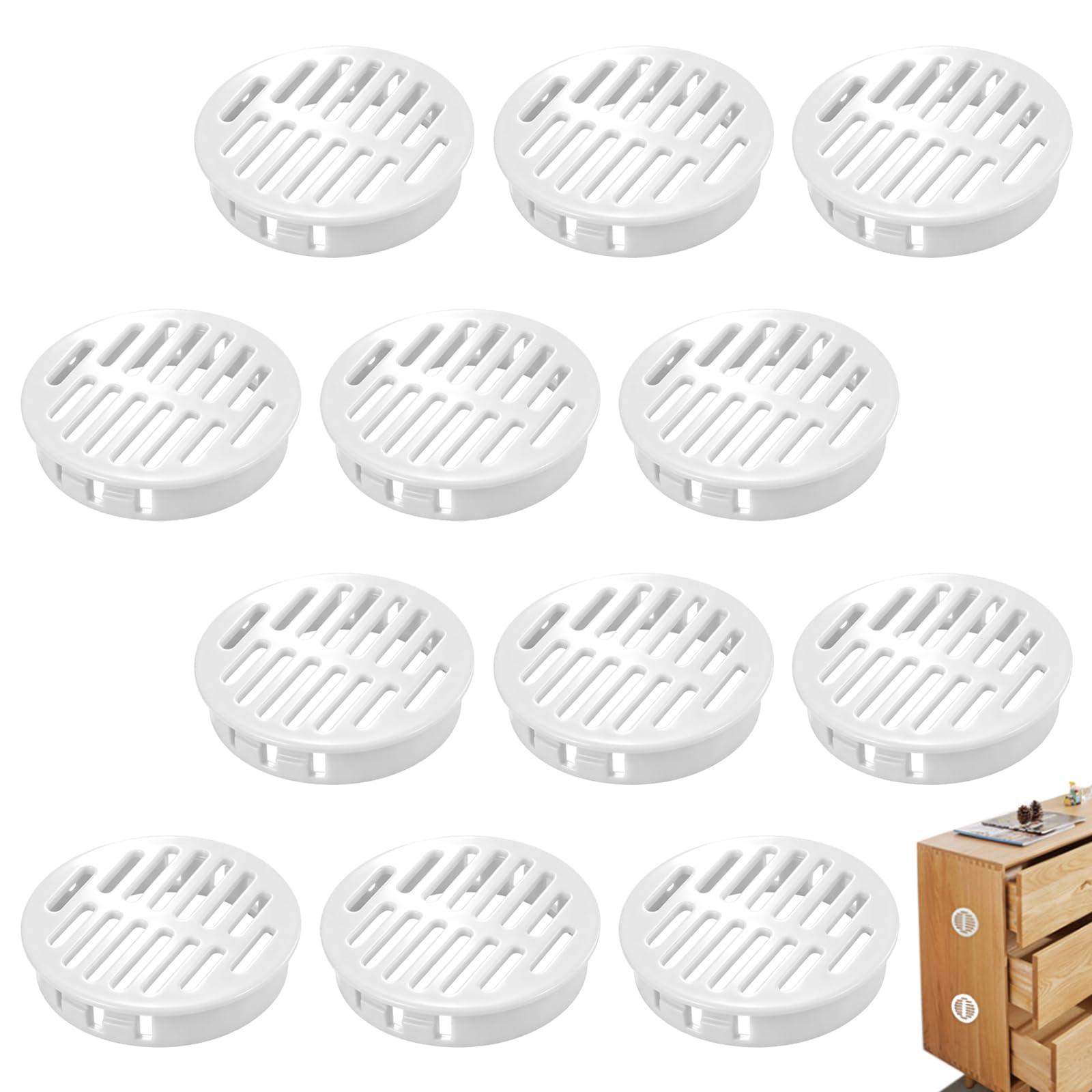 Ezoou White 12 Pcs Round Soffit Vents – 50Mm Plastic Air Vent Cover For Bathroom Kitchen Office Cabinet Airflow Ventilation & Dust Prevention