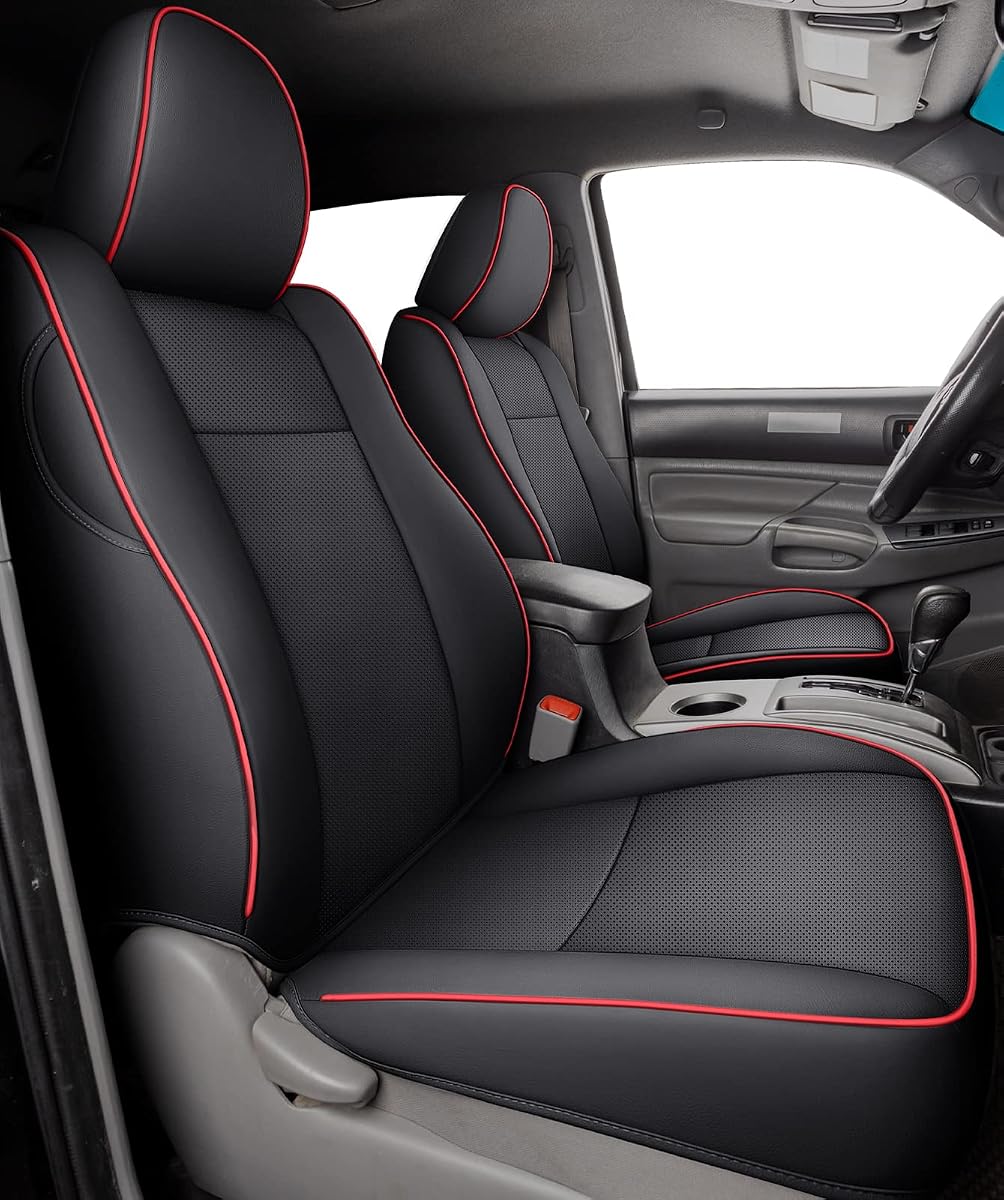 LUCKYMAN CLUB 2005-2015 Tacoma Custom Fit Seat Covers for Crew Cab with Faux Leather (2005-2015 Black & Red)