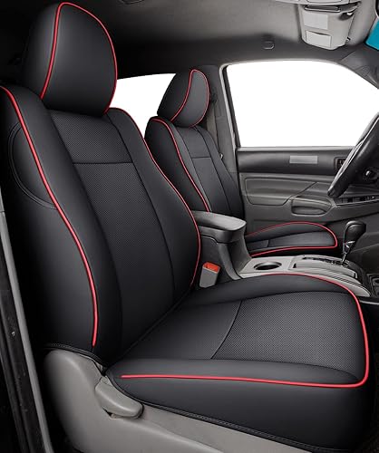 LUCKYMAN CLUB 2005-2015 Tacoma - Fundas de asiento de ajuste personalizado para cabina de tripulación con piel sintética (2005-2015 negro y rojo)