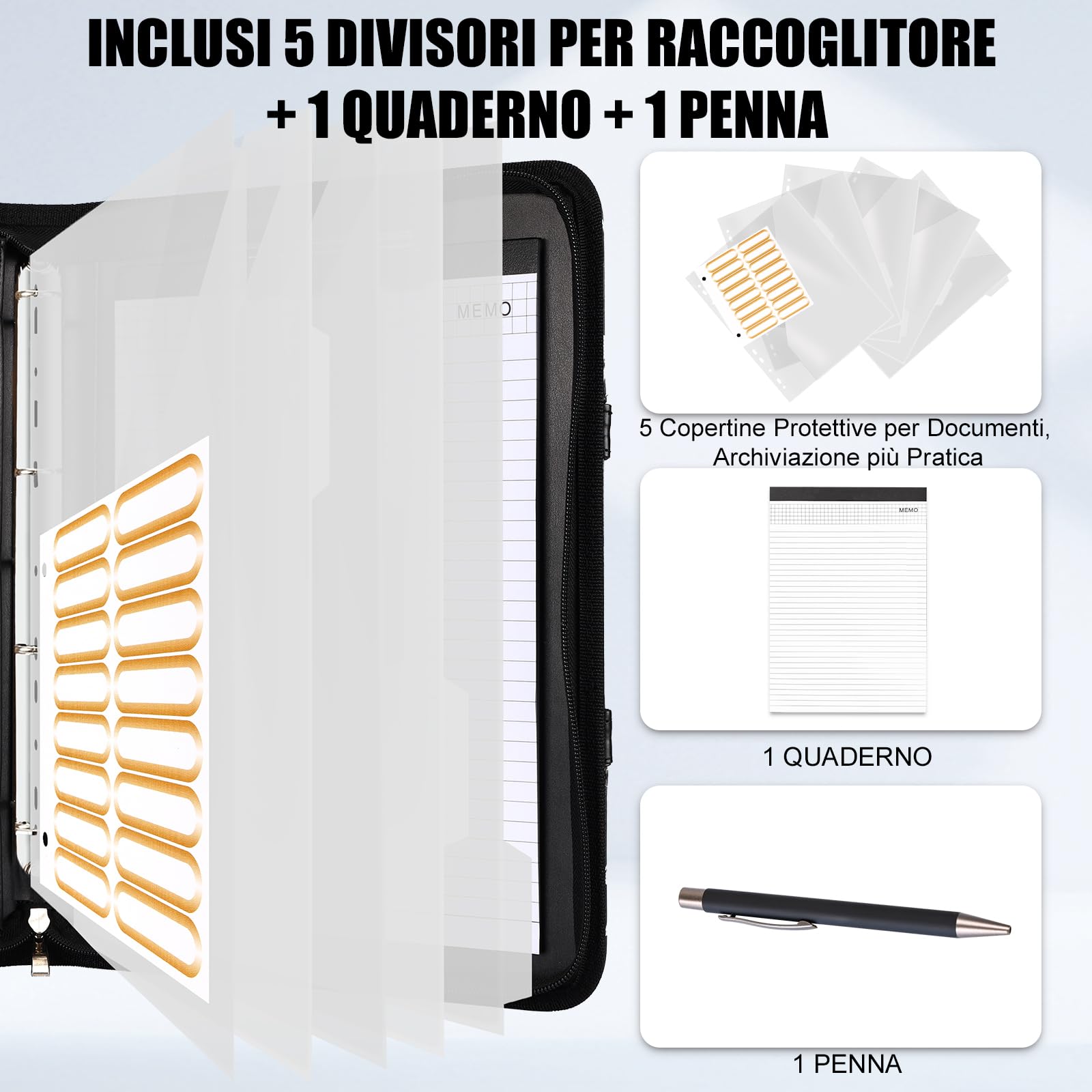 Leathario Cartella Portadocumenti A4 Pelle Vegana con Maniglia e Portablocco Raccoglitore ad Anelli