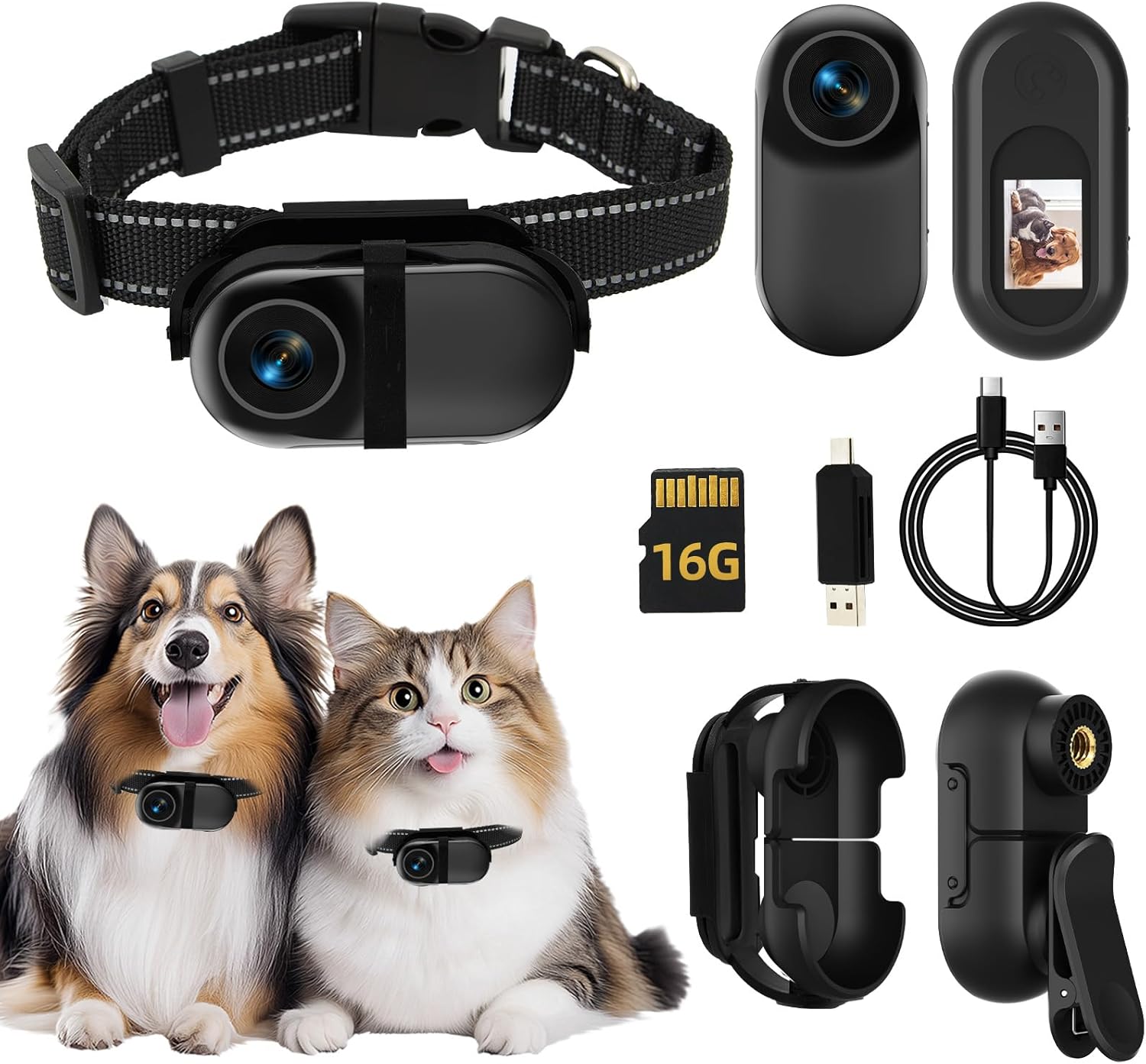 Cat Camera Collar with Video Recording,with 16G SD Card 1080p HD Mini Action Sport Cam,All Activities Pet Camera Stuff,Outdoor/Inoor Wireless Birthday Gift Black