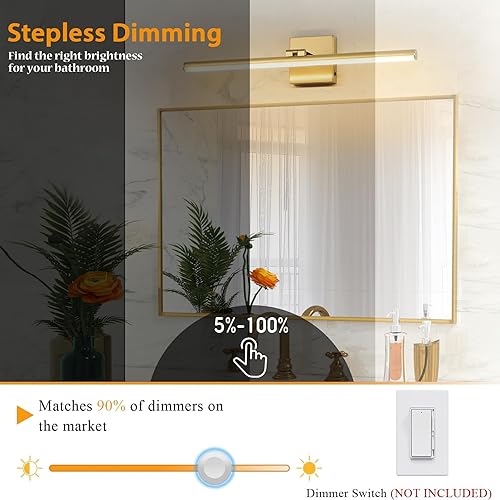 Miniatura 4 de Lámpara LED de tocador de baño de 24 pulgadas (3000 K4000 K6000 K, regulable), lámpara de baño moderna de latón sobre el espejo, barra de luz de