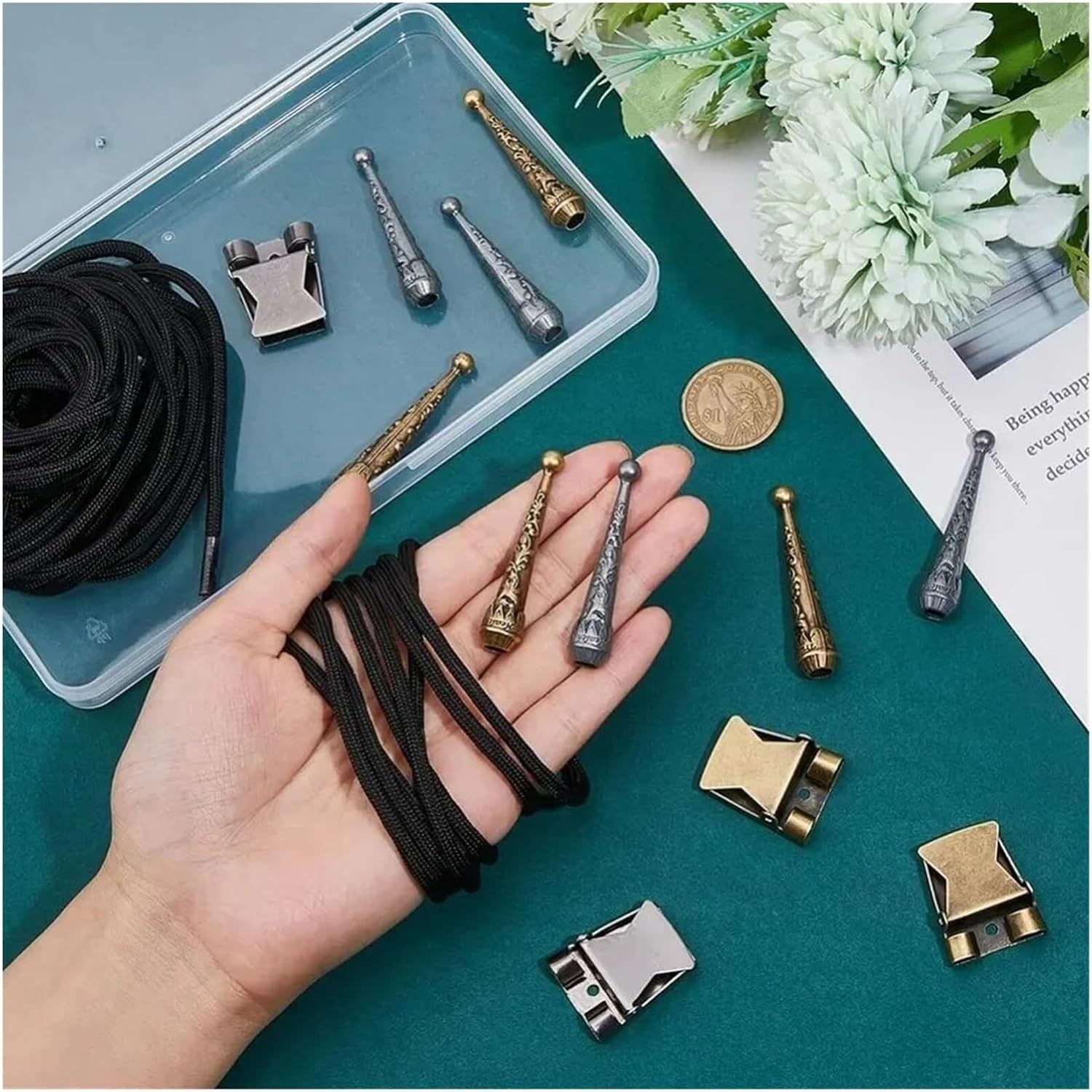 Bolo Tie Kit 4 Set Iron Bolo Tie Kit Including 4Pcs 2 Colors Tips Replacement End Caps Slide Clasp with Alloy Making Kit