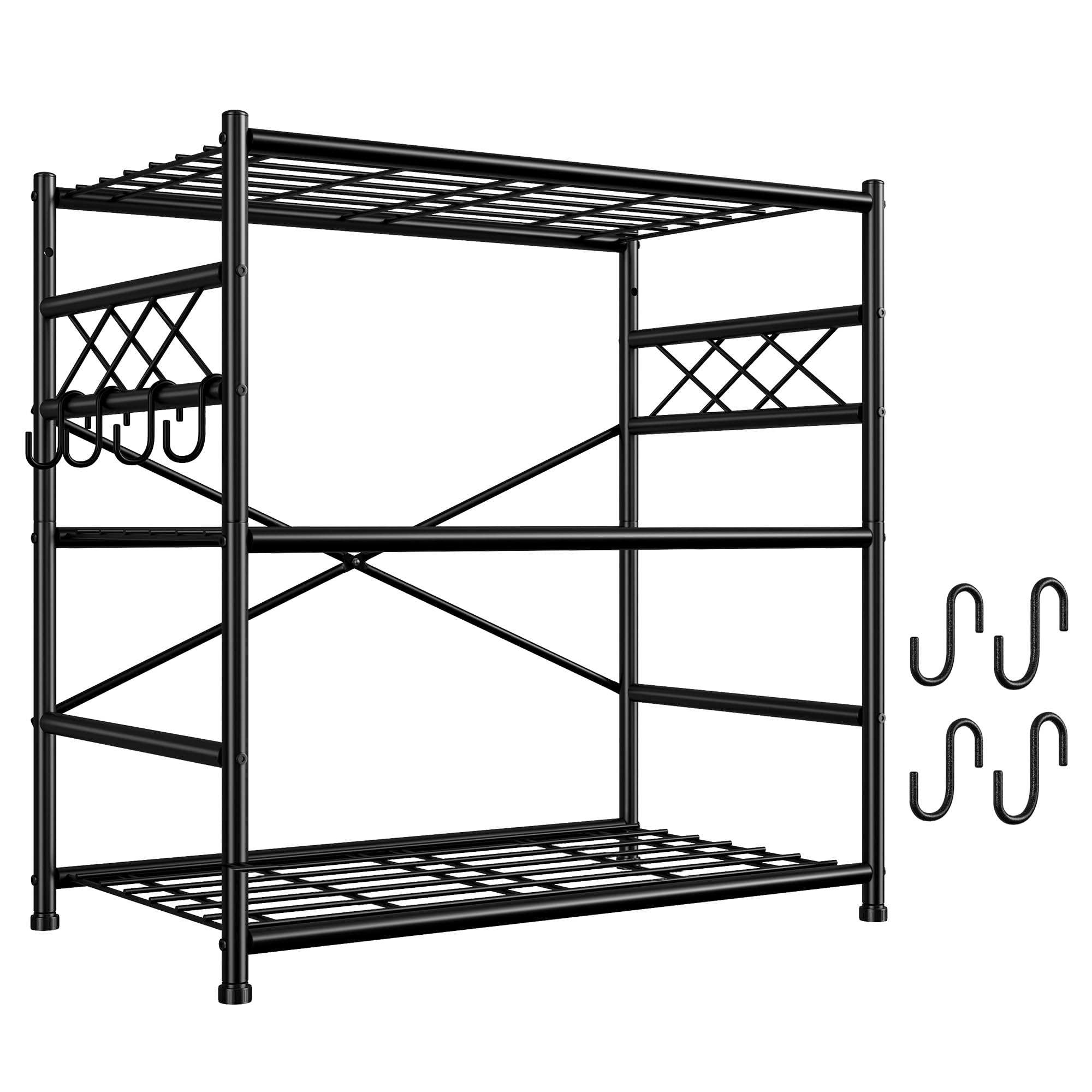 DurayLoly 23.6" W 3-Tier Wire Shelving with Hooks, 300 lbs, for Kitchen