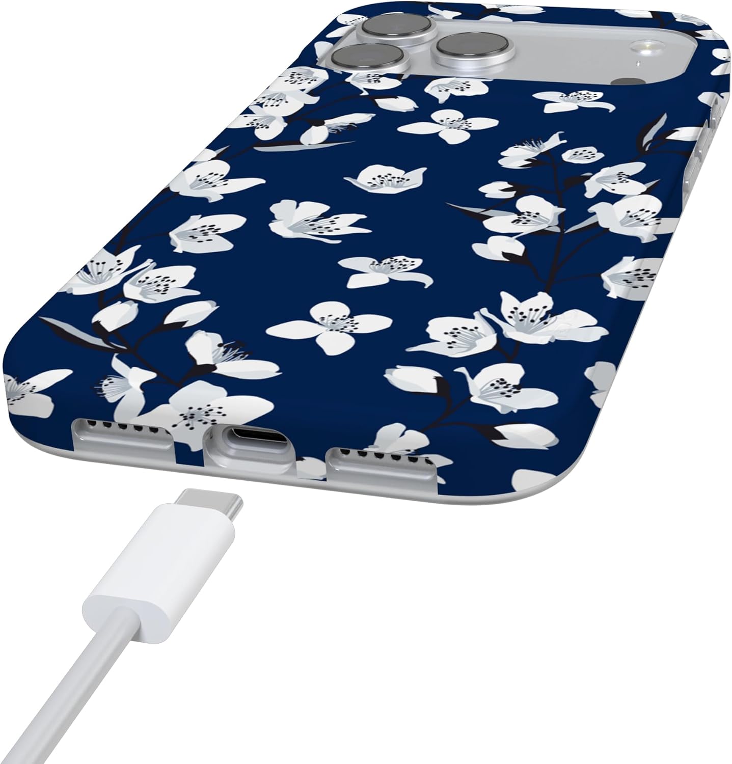 Casely iPhone 17 Pro Max Case | Floral Forest | Navy Cherry Blossom Floral | Compatible with MagSafe | Classic Ultra Slim Design