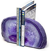 Agate Geode Bookends - Polished Crystal Stone Decorative Bookends for Home Decor 8-10 lb, Purple