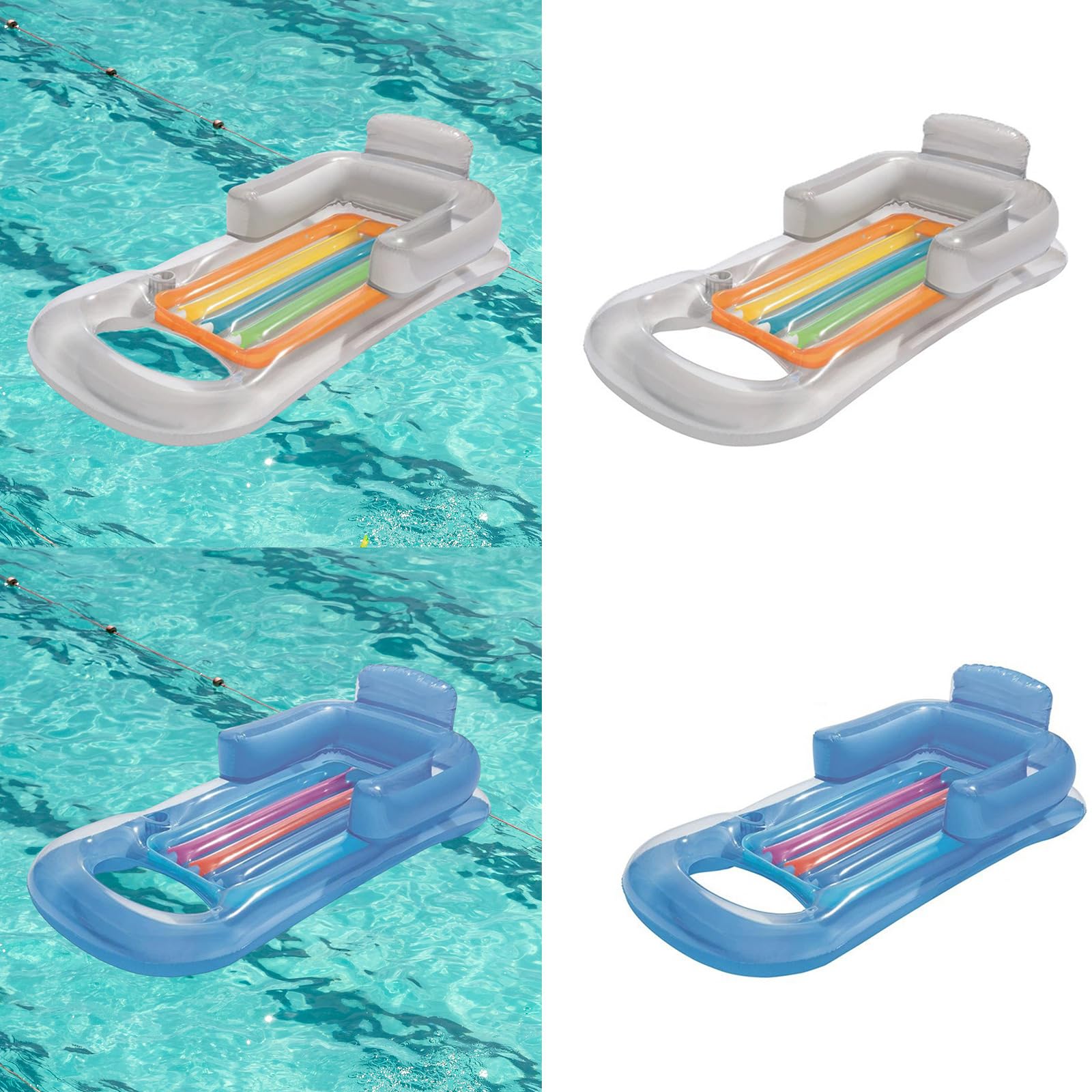Hamac gonflable pour piscine, chaises longues avec porte-gobelet, appuie-têtes et dossier, matelas pneumatique