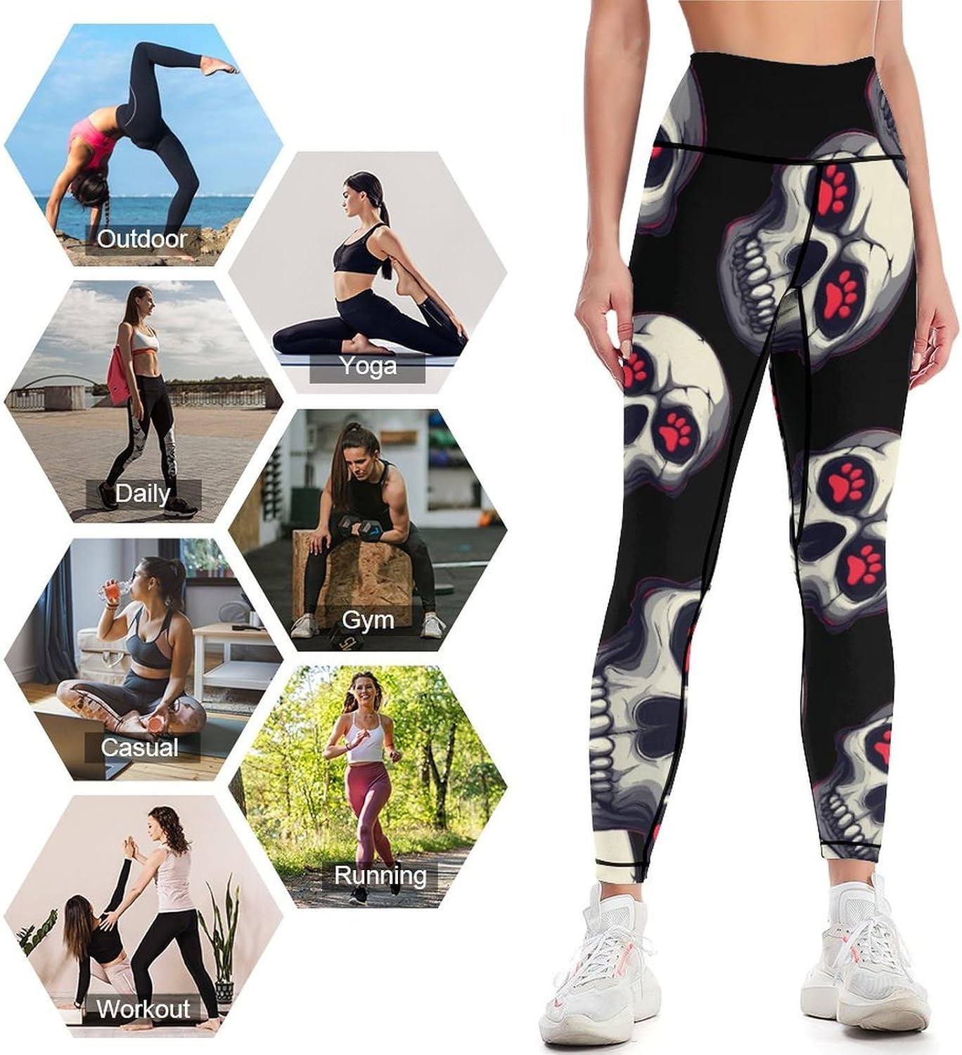 Skull Paw Print Yoga Pants Running Lounge Pant High Waist Leggings for Women