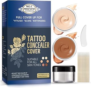 Tattoo Concealer, Tattoo Cover Up Makeup Cream, Two Colors Tattoo Concealer Kit to Covers Tattoos, Scar, Dark Spots, Birthmarks and Vitiligo