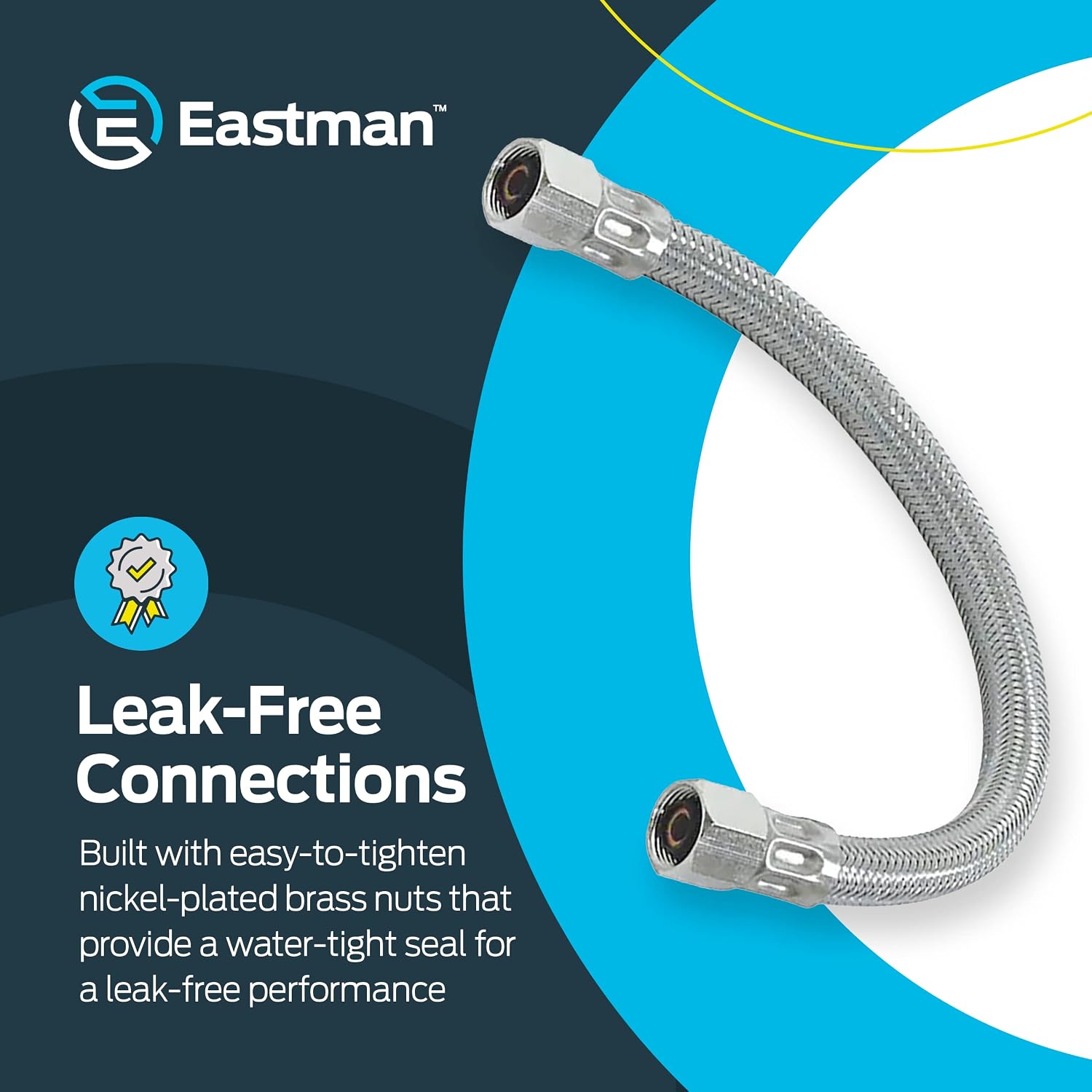 Eastman Ice Maker Connector, 1/4 inch Compression, 1 Foot Flexible Braided Stainless Steel Hose, 48383, Silver, 12 inch