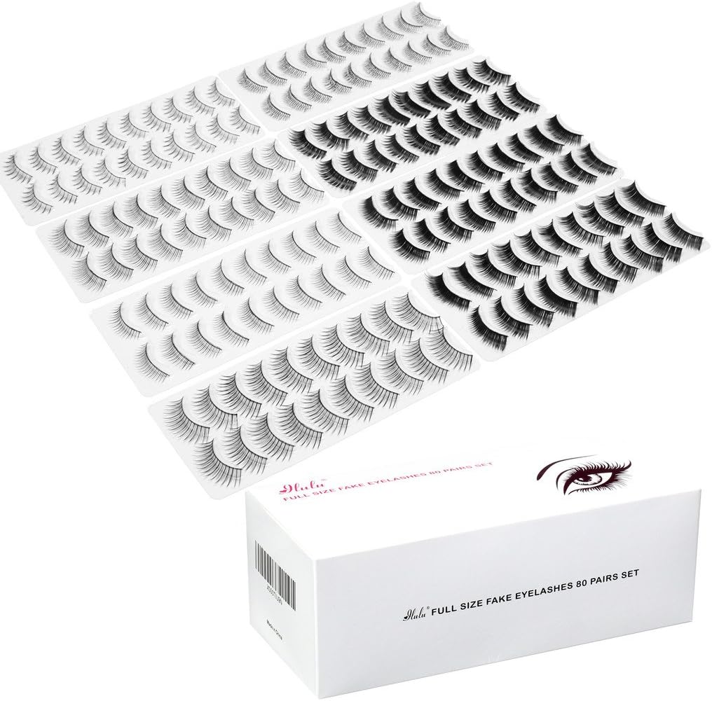iLuLu Full Size False Eyelashes 80 Pairs Set - 8 Assorted Styles 10 Pairs For Each Style