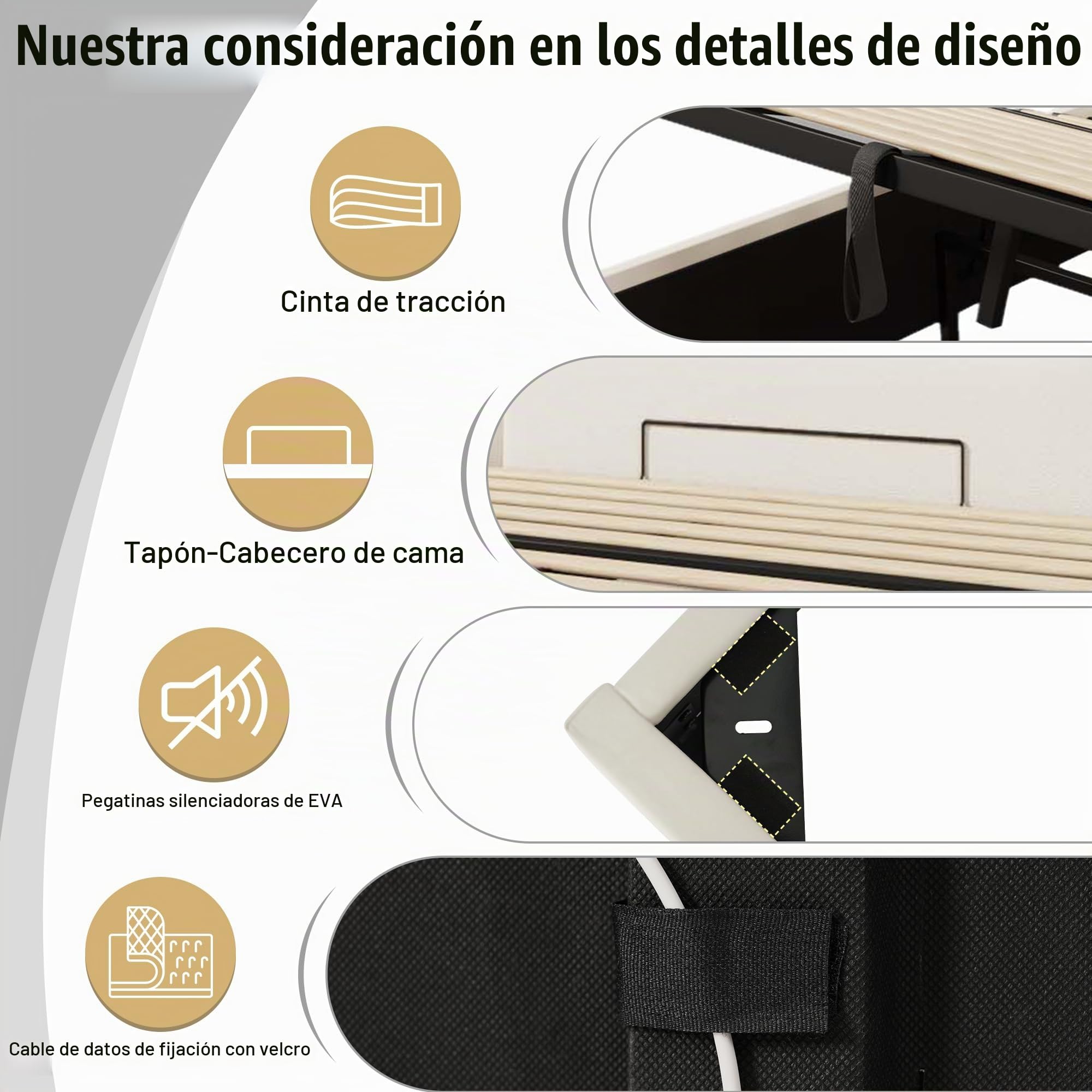 Lubvtti Cama de Matrimonio Con Control de Aplicación LED y Función de Carga USB-C, Almacenamiento de 180 x 200 cm, Estructura Con Cabecero de Gran Tamaño y Somier