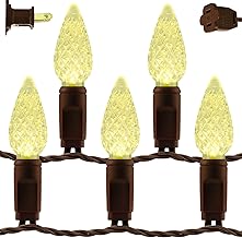 YULETIME Warm White C6 Strawberry LED Christmas Lights, 33 ft 100 Count 4" Spacing One-Piece High Waterproof UL Certified String Light (Warm White - Brown Wire)