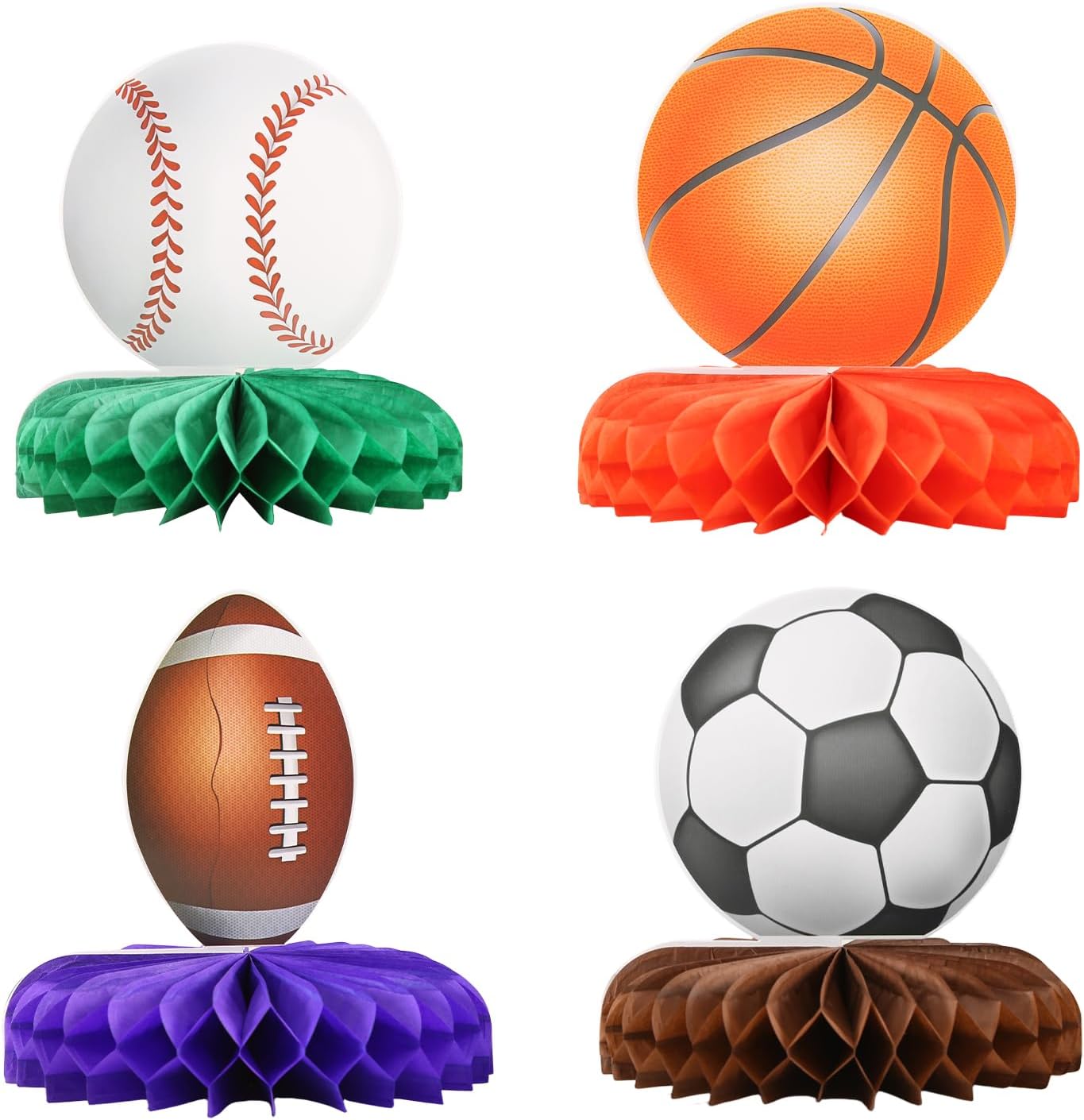 12 PCS Sports Themed Party Decorations Kit Honeycomb Centerpieces Decorations Football Basketball Baseball Soccer Birthday Table Topper Boy's Birthday Party