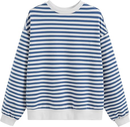 CIDER Womens Striped Sweatshirt Y2k Long Sleeve Crew Neck Fall Fashion Basic Casual Loose Pullover Top