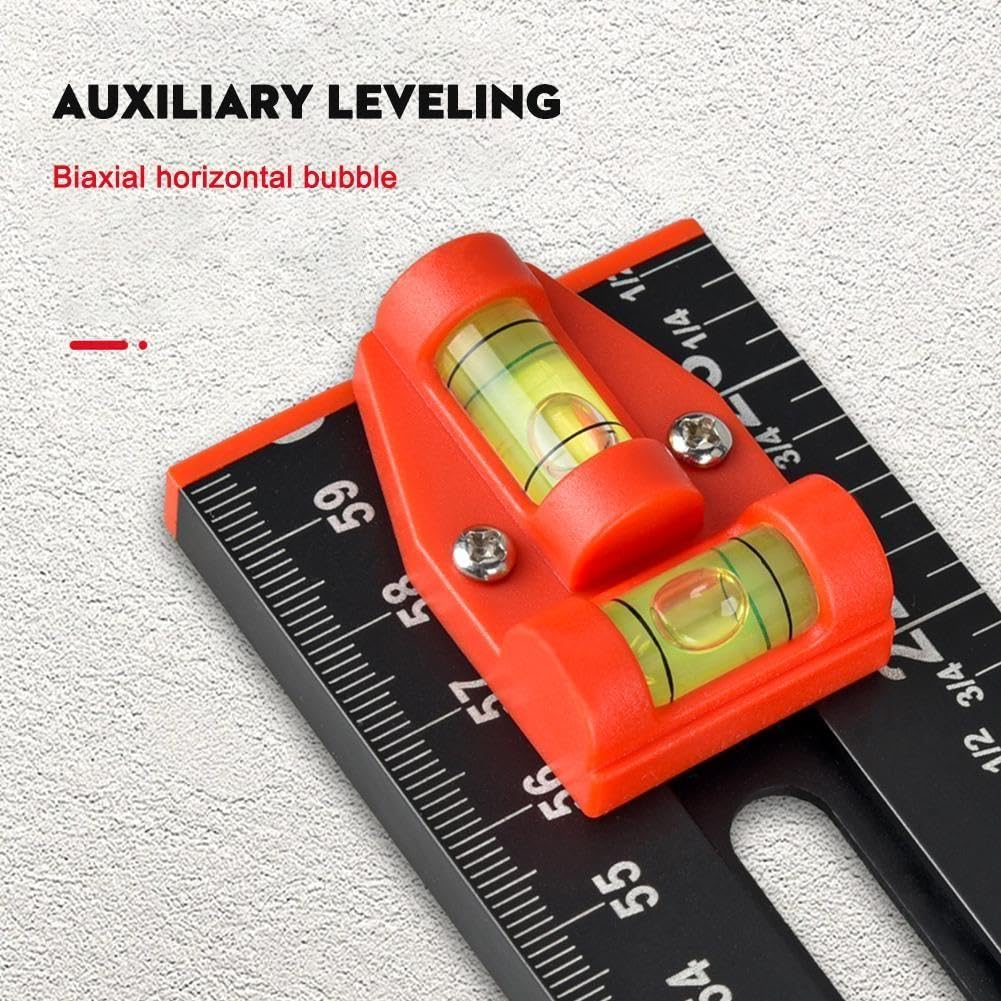 Righello Di Posizionamento 4 In 1 A T 60 Cm In Alluminio Con Livella A Bolla Doppio Asse E Bloccaggi ABS – Per Foratura Precisa E Lavorazione Del Legno